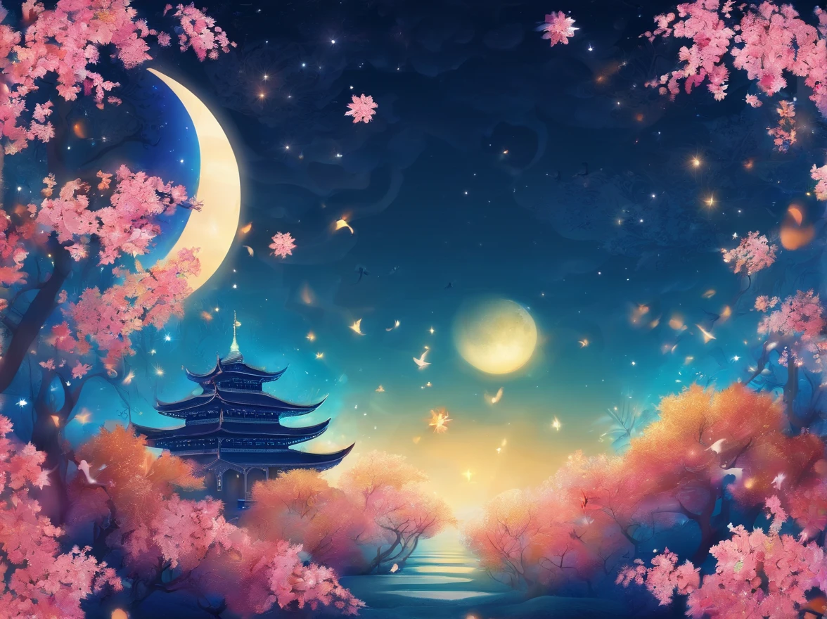 A Mid-Autumn Festival banner image,Background with:sea of stars,blue colors,Big moon in the sky,E-commerce small household appliances,