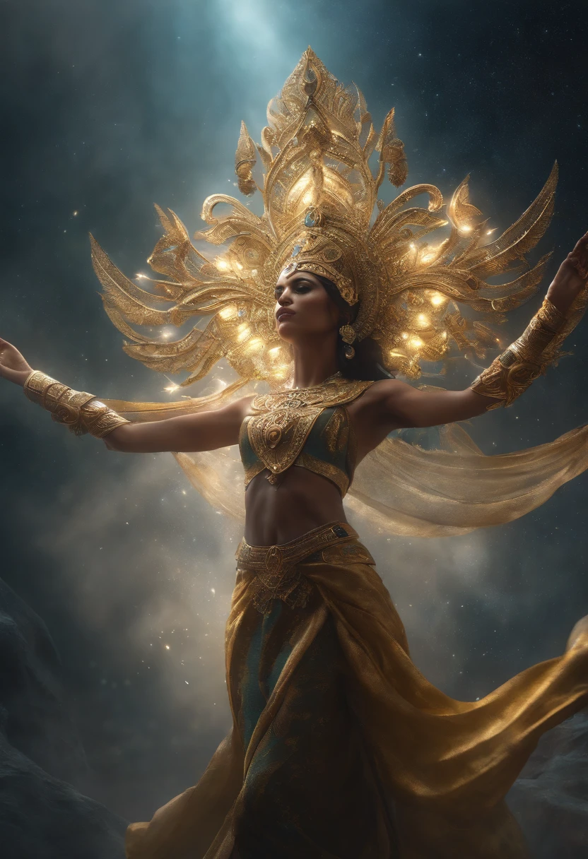 1deity made by star and nebulla, creation, dancing, stardust, joy, abstract, chaos, stunning, cinematic lighting, unreal engine, trending on ArtStation, intricate details, masterpiece, best quality, by Irakli Nadar, Greg Rutkowski,(((best quality))),(((ultra detailed))),(((masterpiece)))