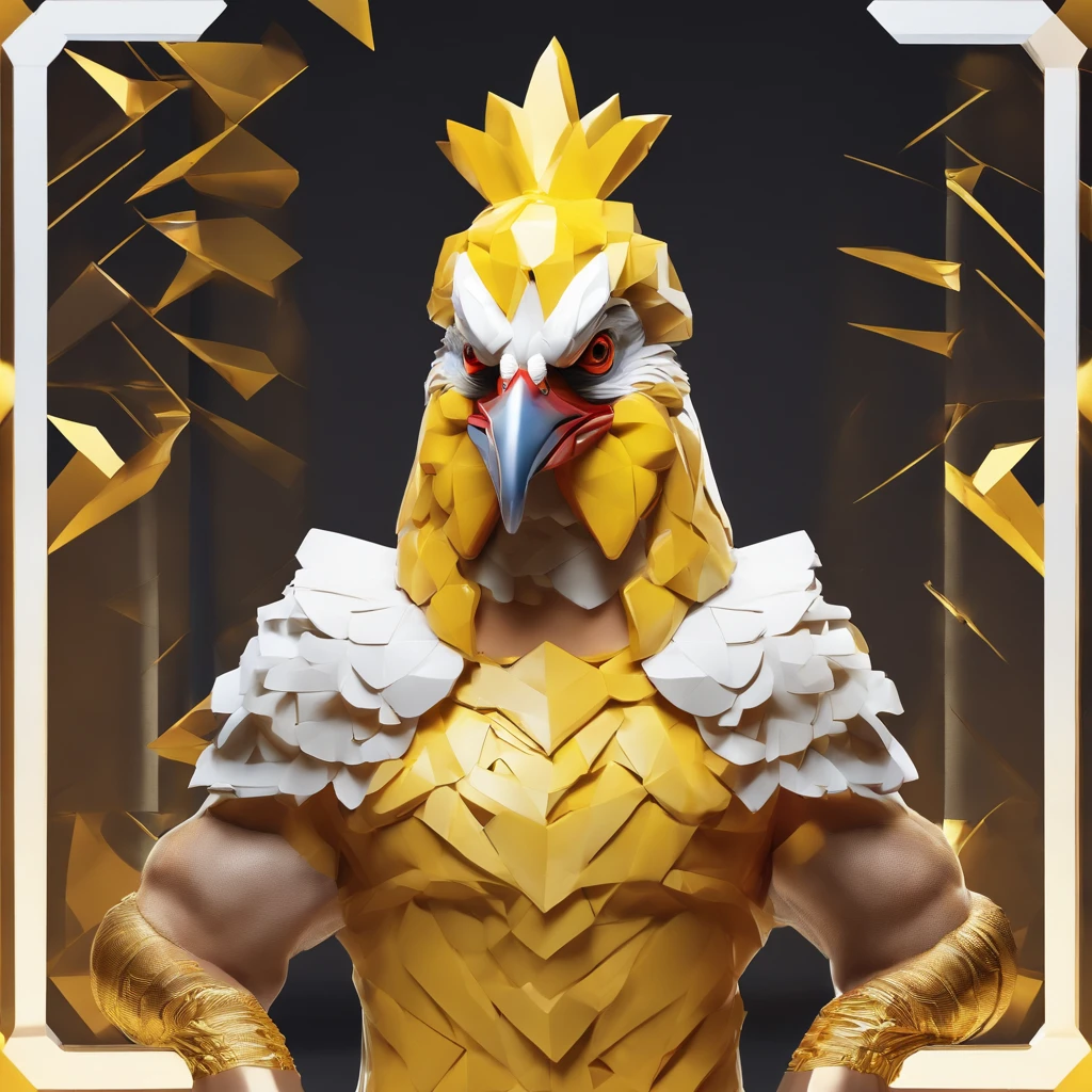 Gold feathers, muscular body, fully feathered body, spurs, cockscomb, Bad guy, looking at the viewer, presenting , nsfw, anthropomorphic furry, rooster, big penis, erection, balls, testicles, rooster tail,