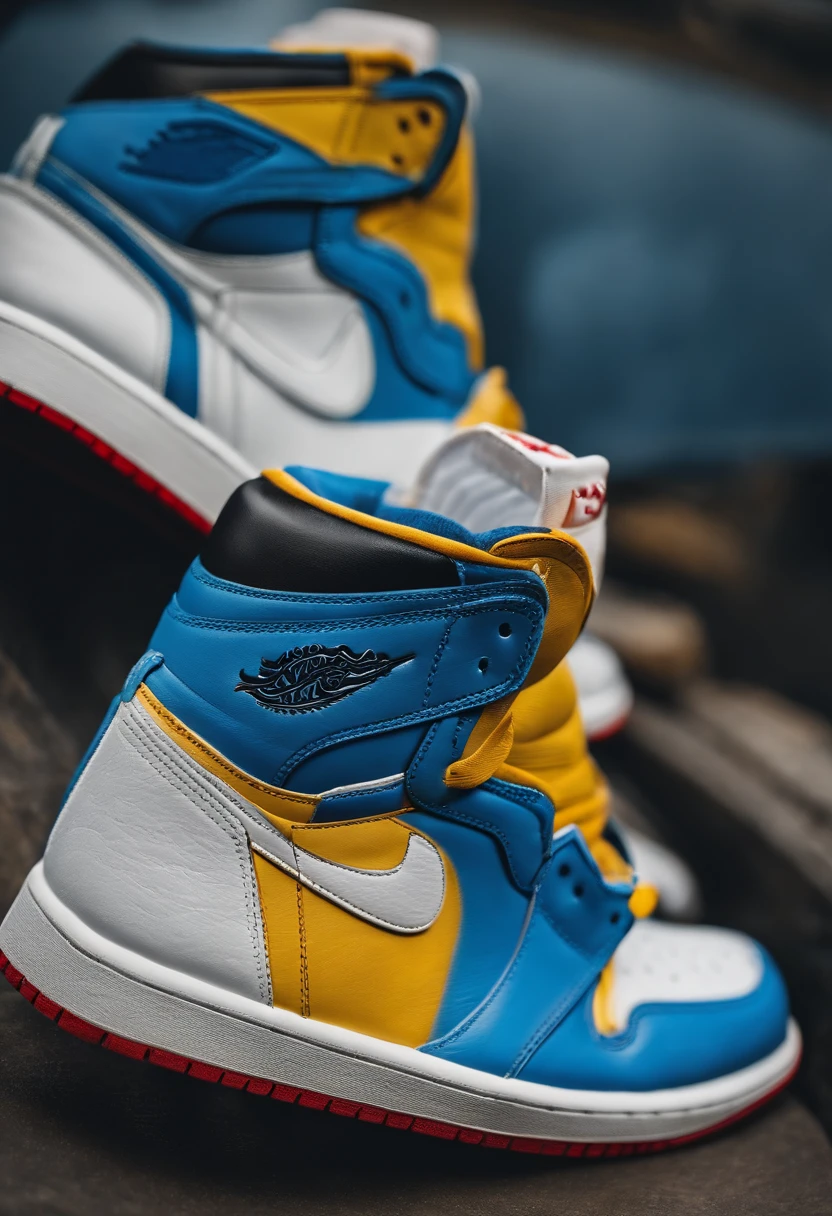 nike air jordan 1, blue, white, yellow