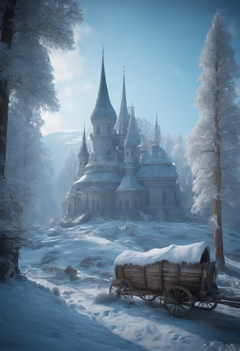 frost land, frost kingdom, stunning, cinematic lighting, unreal engine, trending on ArtStation, intricate details, masterpiece, best quality, by Irakli Nadar, Greg Rutkowski,(((best quality))),(((ultra detailed))),(((masterpiece)))