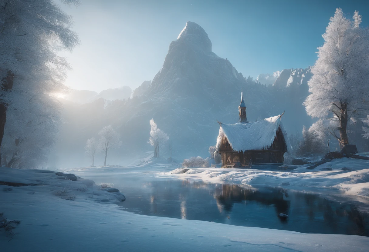 frost land, frost kingdom, stunning, cinematic lighting, unreal engine, trending on ArtStation, intricate details, masterpiece, best quality, by Irakli Nadar, Greg Rutkowski，(((best quality))),(((ultra detailed))),(((masterpiece)))