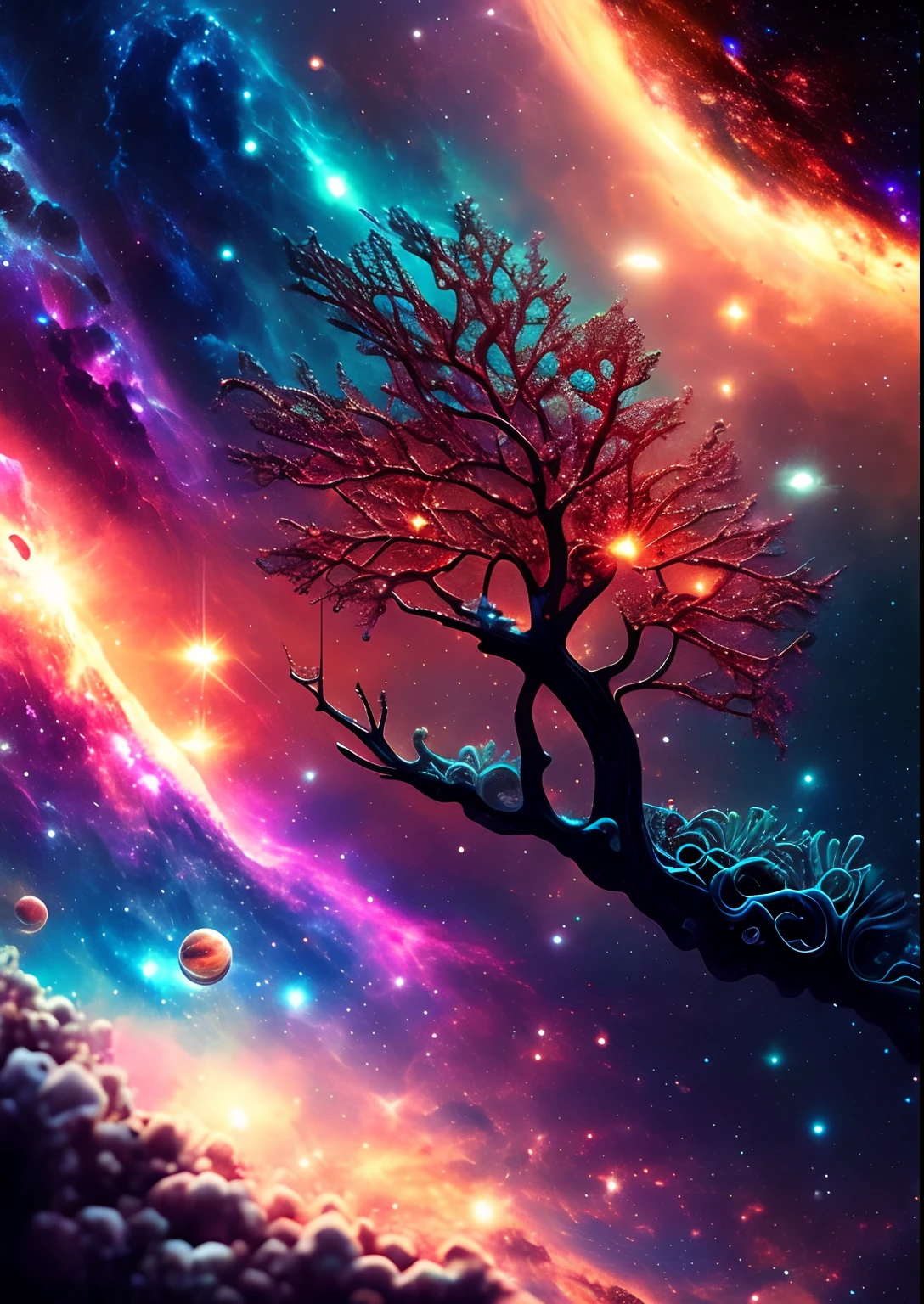 dreamlikeart, galaxy, outer space, nebula, star, [cyberpunked] Coral from the Stars. (star:1.5),