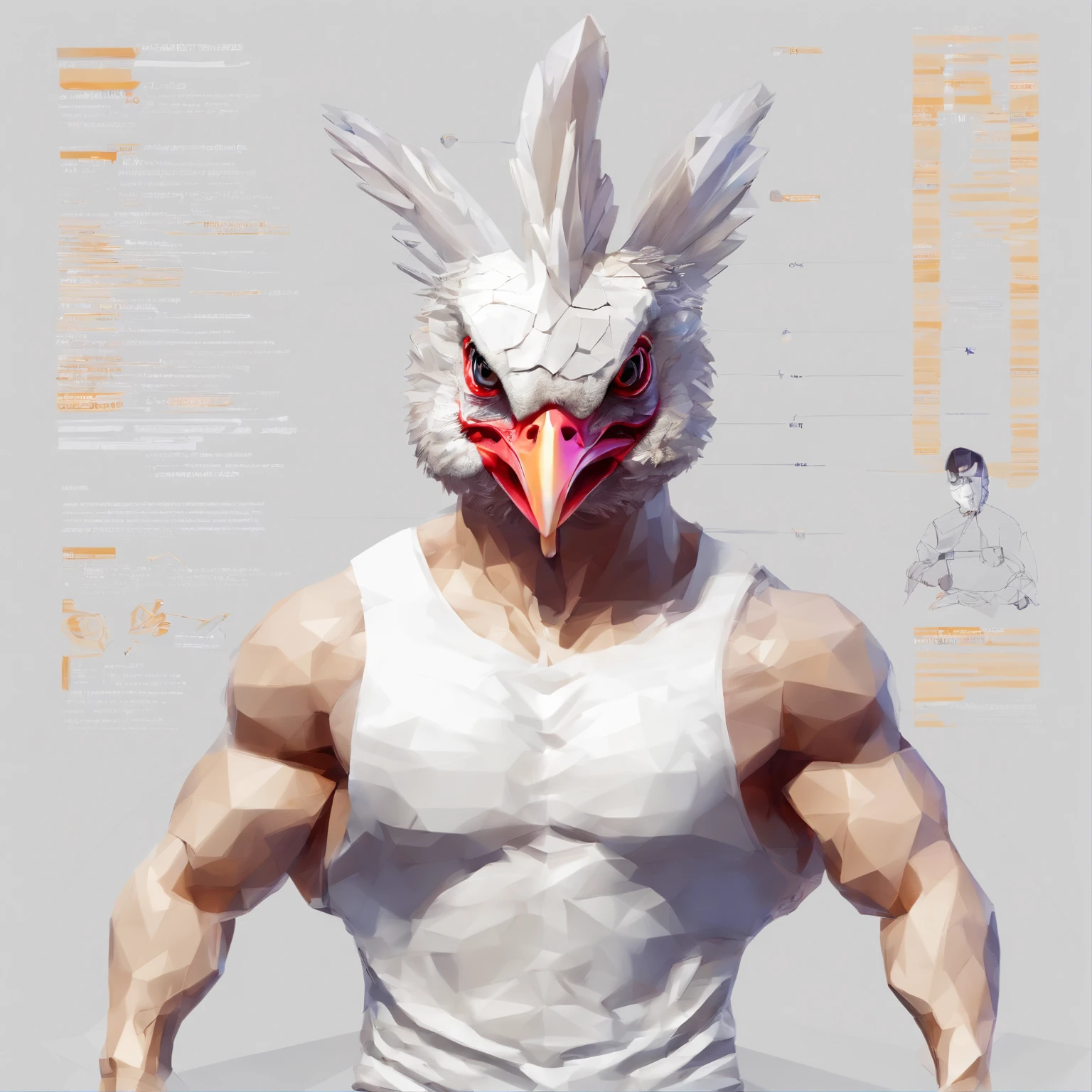 ((Human with a chicken head))、body builder、Only the head is a chicken human、Perfect centering, Wear a student team jacket, Wearing sunglasses, Wearing headphones, cheerfulness, Standing position, Abstract beauty, Centered, Looking at the camera, Facing the camera, Approaching perfection, Dynamic, Highly detailed, Smooth, Sharp Focus, 8K, hight resolution, Illustration, art by carne griffiths and wadim kashin, White background
