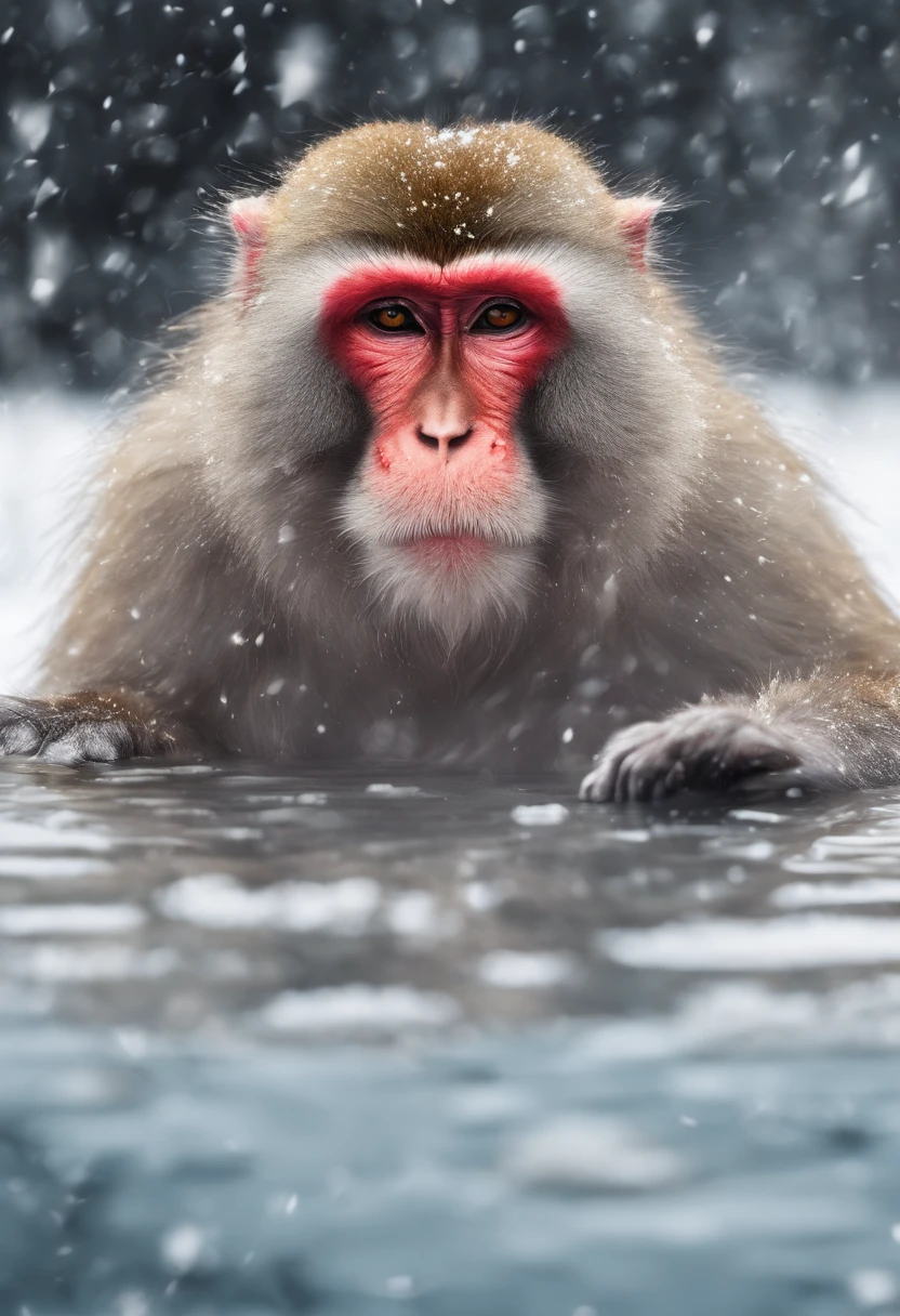 Japanese macaque　Heartwarming　Take a deep bath in the large open-air bath　Enter　Snow around