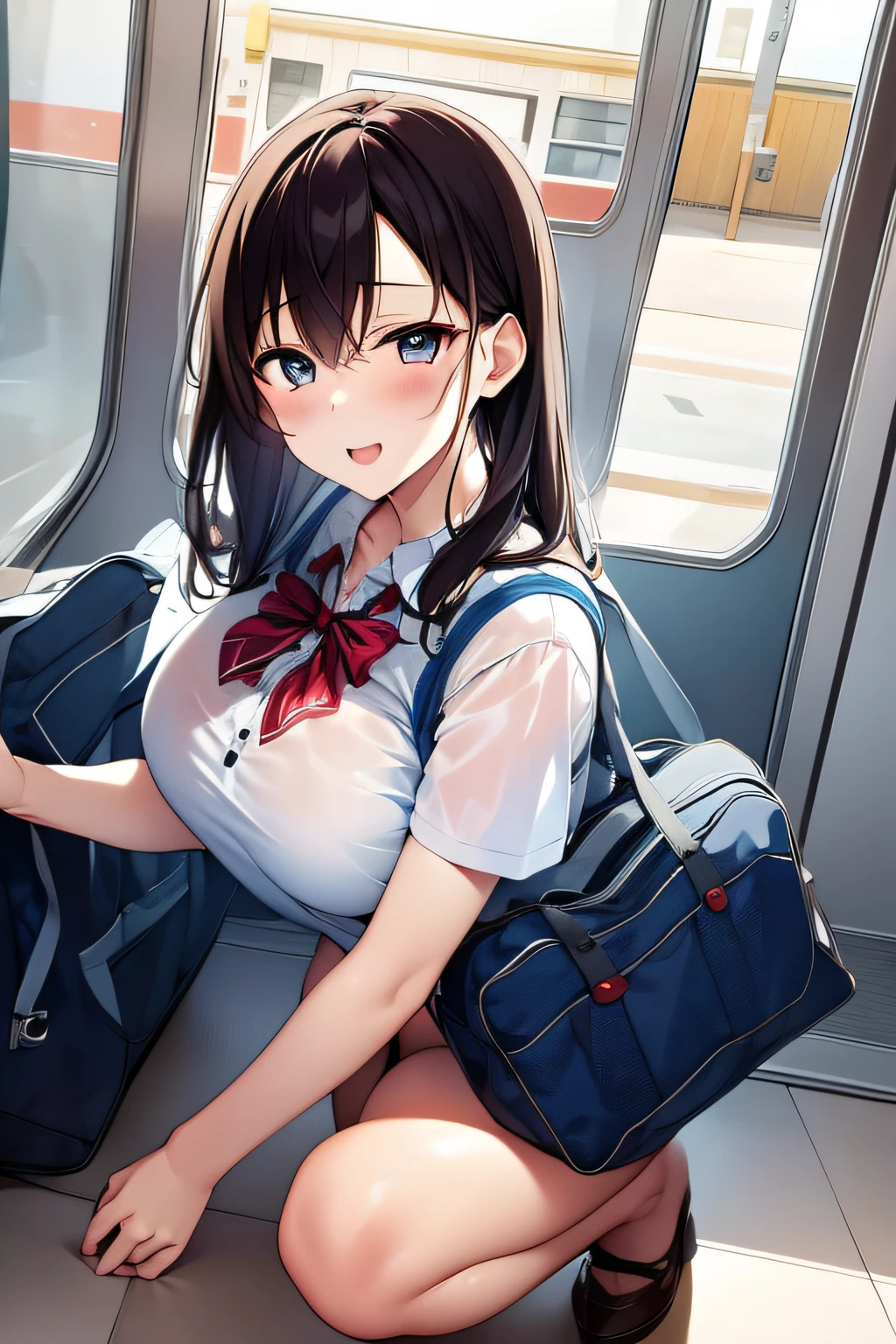 girl with pupils schools buses pixiv style cel anime