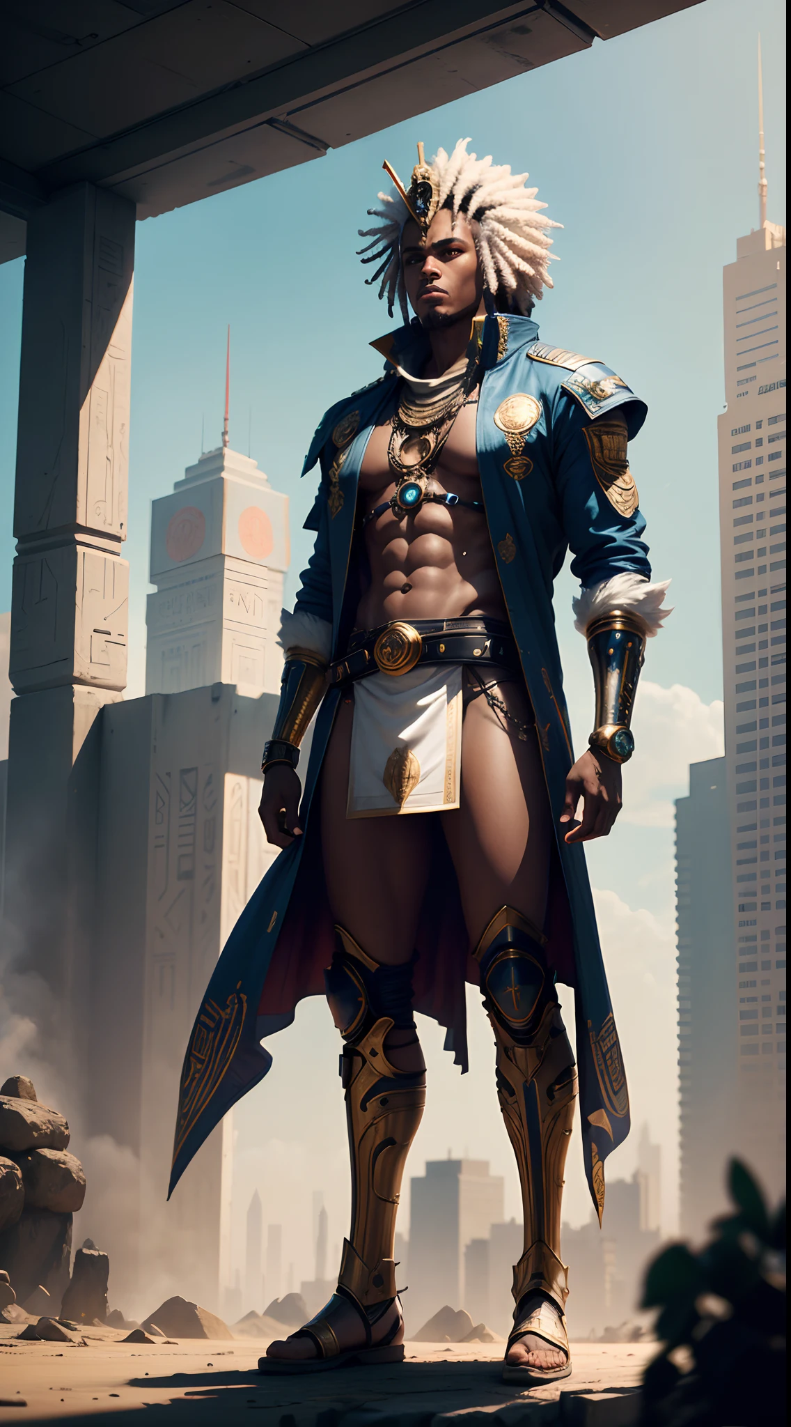 Ashura statue live-action cyberpunk style、Full metal body with precious gold, black and silver image quality 独奏
