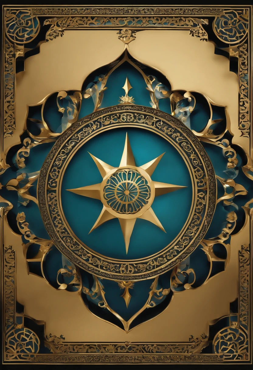 The front cover with an extremely modern design for a book titled "Razavi Tadbir's culture of sciences towards global crises and challenges, a review of international institutions focused on global crises and challenges with a transdisciplinary approach" in which the background of Islamic design or Islamic gilding is used. and also imply being "transdisciplinary" and leading. Do not use humans in the design, but only use Islamic arts, especially Islam and gilding. Use known Islamic symbols related to Islamic sciences.
