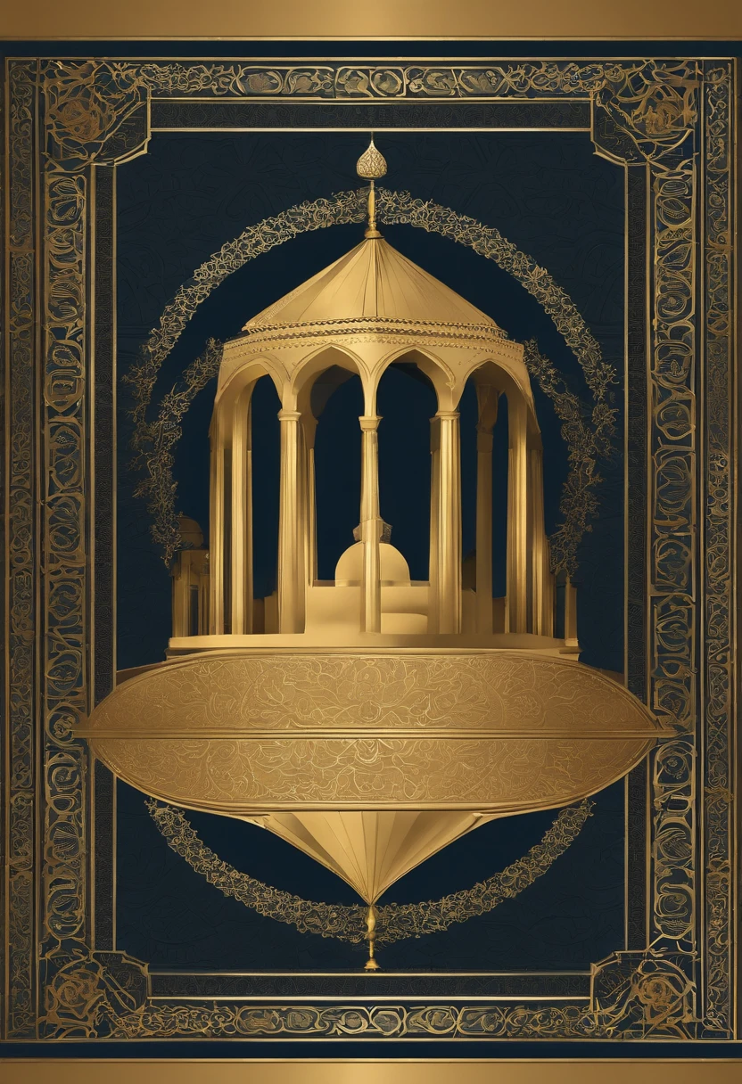The front cover with an extremely modern design for a book titled "Razavi Tadbir's culture of sciences towards global crises and challenges, a review of international institutions focused on global crises and challenges with a transdisciplinary approach" in which the background of Islamic design or Islamic gilding is used. and also imply being "transdisciplinary" and leading. Do not use humans in the design, but only use Islamic arts, especially Islam and gilding. Use known Islamic symbols related to Islamic sciences.