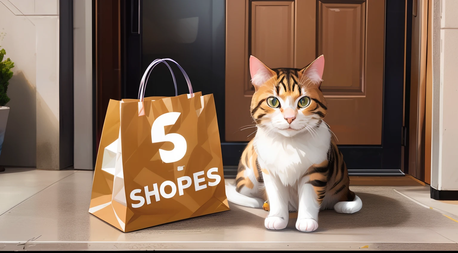 there is a cat sitting next to a shopping bag on the floor, shot on sony a 7 iii, best on adobe stock, made with photoshop, promo image, captured on canon eos r 6, shot on canon eos r5, shot on canon eos r 5, shops, closeup photograph, photo shot, shutterstock, getting groceries
