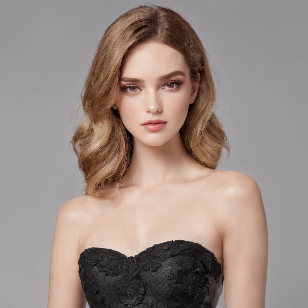 Beautiful woman in her early twenties, strapless sweetheart neckline