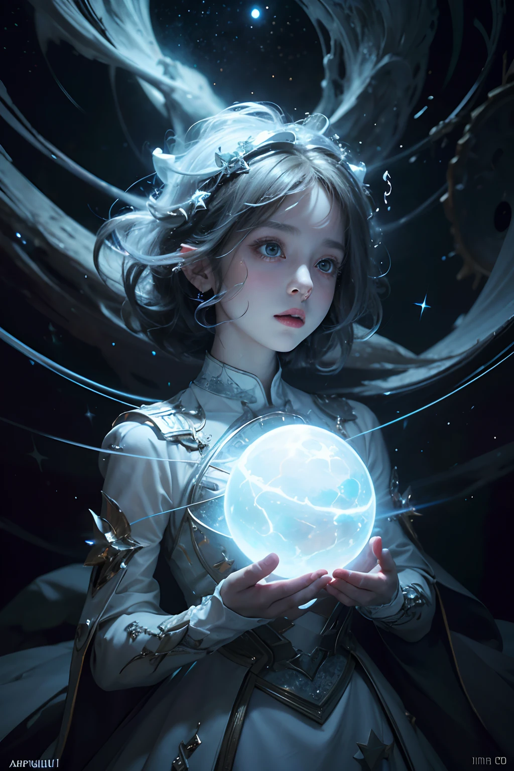 1 amorphous child shape composed of light, white, supernova, stars, creation, dancing, stardust, joy, abstract, chaos, stunning, cinematic lighting, unreal engine, trending on ArtStation, intricate details, masterpiece, best quality, by Irakli Nadar, Greg Rutkowski,(((best quality))),(((ultra detailed))),(((masterpiece)))