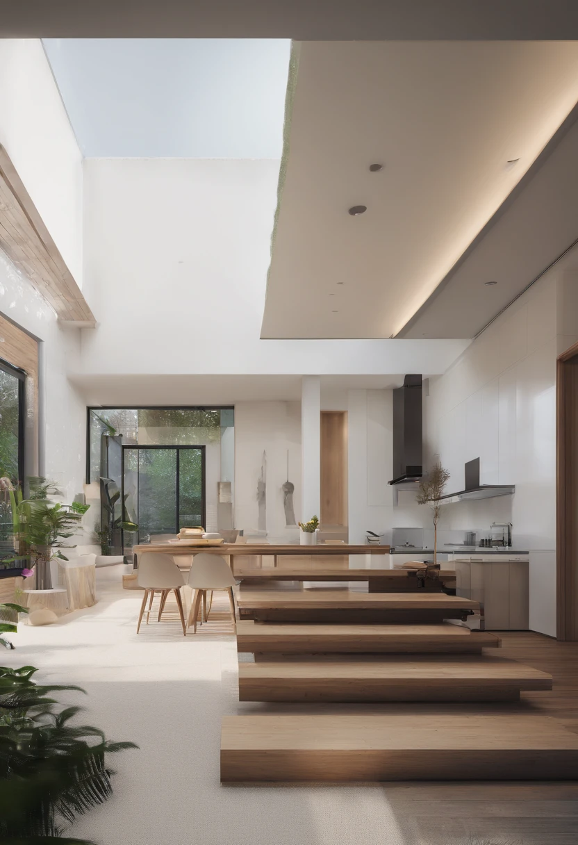there is a dining table and benches in a room with a staircase, 3 d rendering, very realistic 3 d render, render vray, house interior,
keem interior layout as it is. make a interior design for this stair room. elegant stair room space with dinning room. Focal Point; SRAIR, Time of Day;evening. accurate and detailed. editorial style, eye-level,style; Contemporary. lighting natural plus artificial, mood elegant, add indor plant