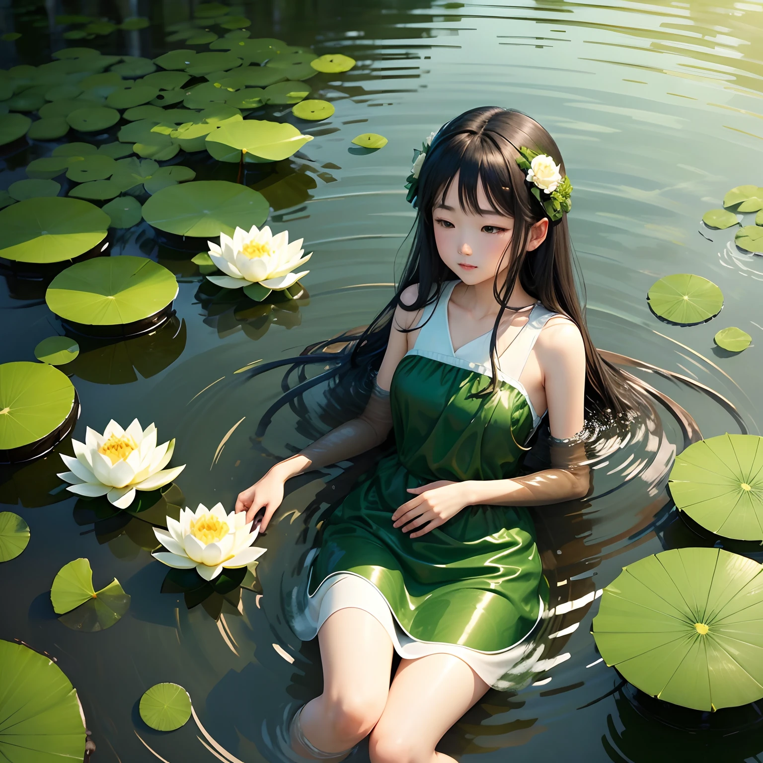 (best quality), ((masterpiece)), (highres), (best illustration), original, extremely detailed 8K wallpaper,incredibly_absurdres,(an extremely delicate and beautiful),extremely beautiful detailed anime face,1 chinese girl with lowing hair and azur hair and white eyes and long hair and Blue clothes and Straw hat with Topless chest sitting in the boat,bare breasts,the boat floating on the water,the girl in the center of the lake,Belly button,the Fishing net on the girl's legs,wet hair, wet clothes, the girl looks at the bird,bare feet bright skin,very delicate light, perfect and delicate limbs,extremely detailed eyes,detailed face, (the girl has a [+++beautifully detailed cute face+++]:1.4),[[:✋,:0.5]::0.8],beautiful and delicate water,green mountain, rainy,fish,splash,Duck perspective,Depth of field,light shafts, soft focus, character focus, dynamic angle, Depth of field,finely detail,(shine),(best shadow),bright spots, a lot of glowing particles,Tyndall effect,Cumulus, --auto --s2