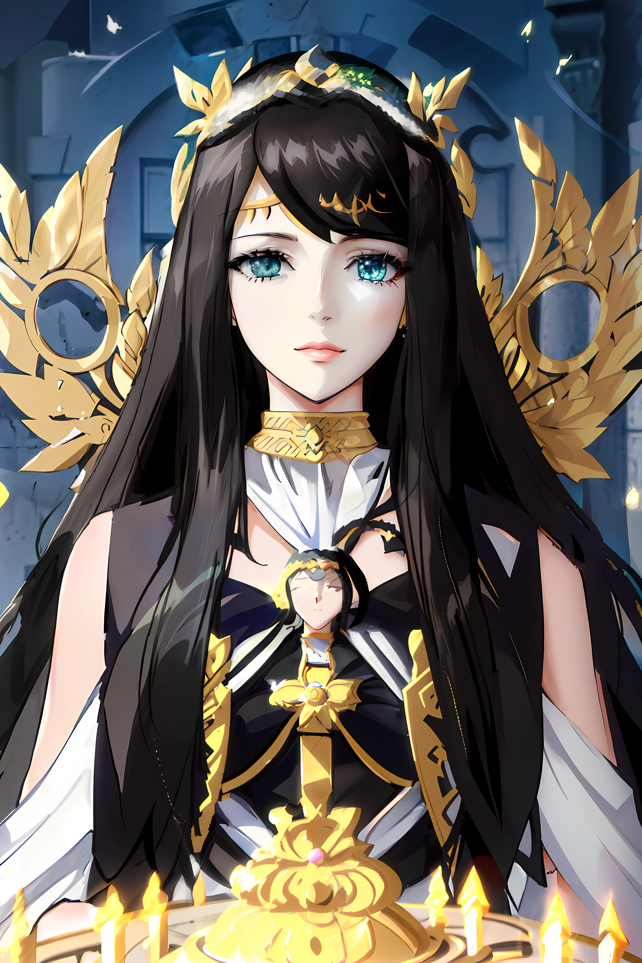 a woman in a black and white outfit holding a cake, portrait knights of zodiac girl, anime goddess, irelia, lady palutena, 2. 5 d cgi anime fantasy artwork, a beautiful fantasy empress, extremely detailed artgerm, albedo from overlord, detailed digital anime art, ((a beautiful fantasy empress)), palutena