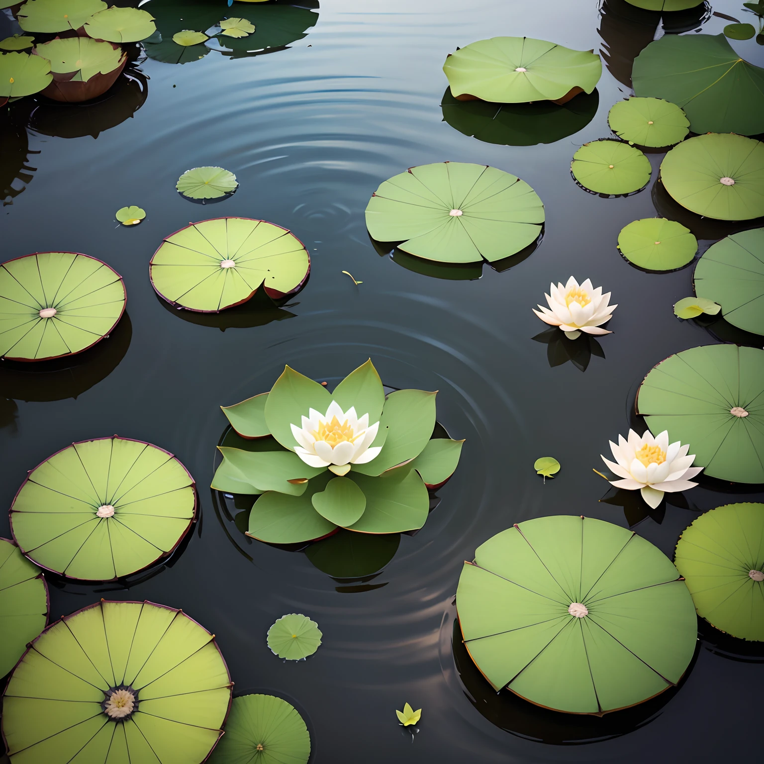 Summer pond，Lotus leaves flutter，The surface of the lake ripples。Fish frolic freely in the water，Dragonflies fly lightly among the lotus leaves。Cicadas chirp，Reflecting the blue sky and white clouds，It's refreshing。