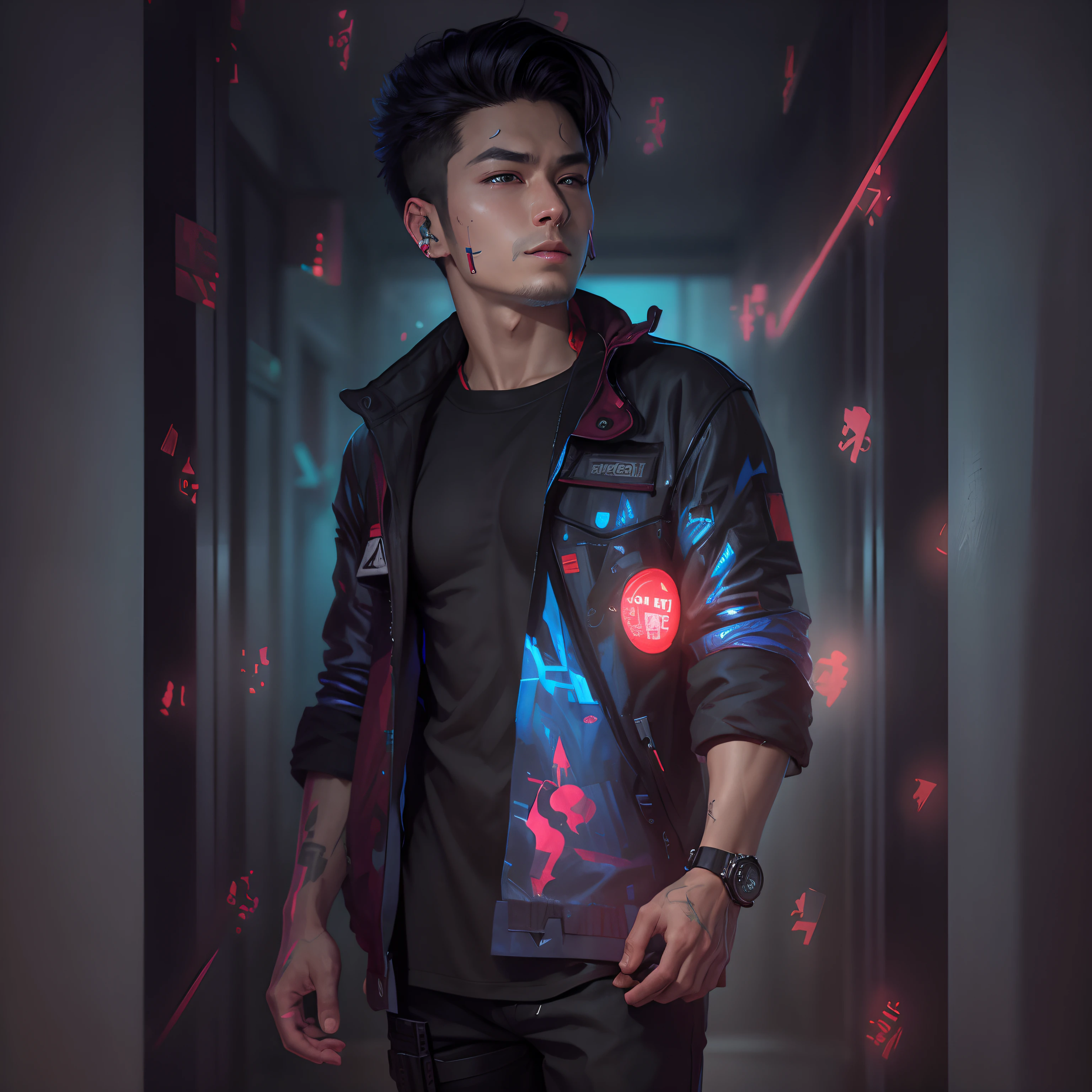 Cheng background cyberpunk handsome boy. realistic. Face