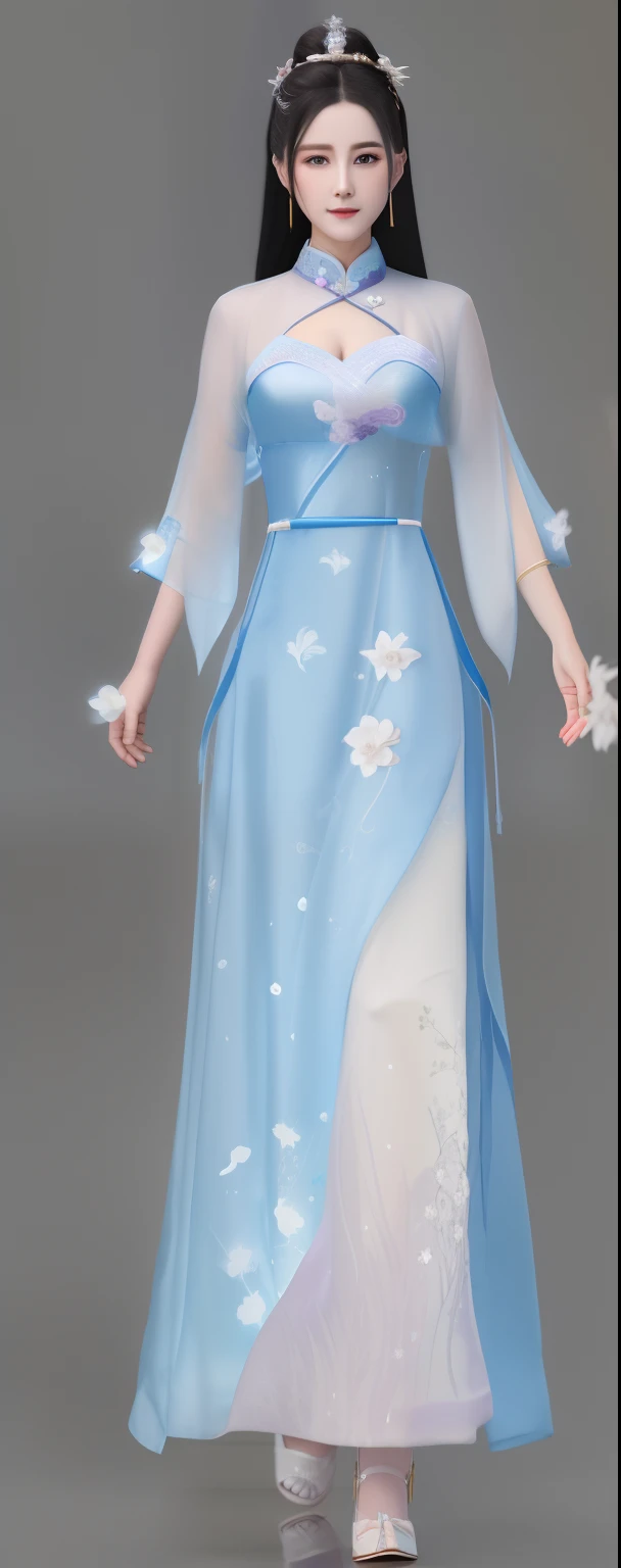 Allard woman in blue dress，Wear ties and ties, Palace ， A girl in Hanfu, full-body xianxia, Hanfu, White Hanfu, flowing magical robe, inspired by Leng Mei, inspired by Xie Sun, Inspired by Lan Ying, Inspired by Qiu Ying, fantasy style clothing,