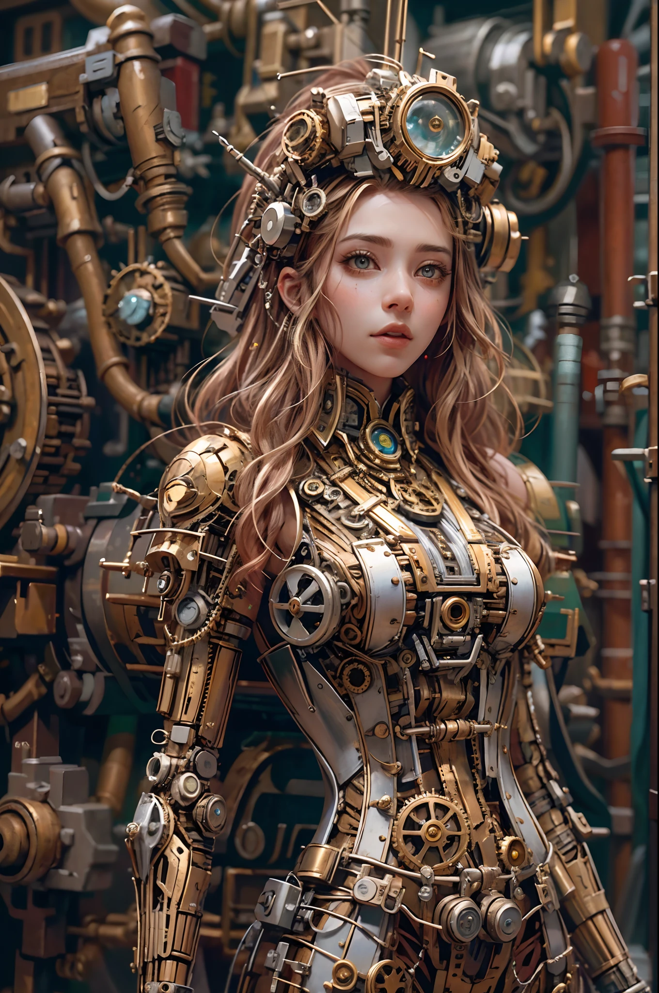 meccog, full shot, full body, Best quality, masterpiece, ultra high res, (photorealistic:1.4), absurdres,cinema lighting, (a best long shot photo of a mechanical girl),(koh_amberheard:0.9), insanely detailed face, fantasy scifi creature, hyper realistic, steampunk, intricate design, insanely detailed, fine details,