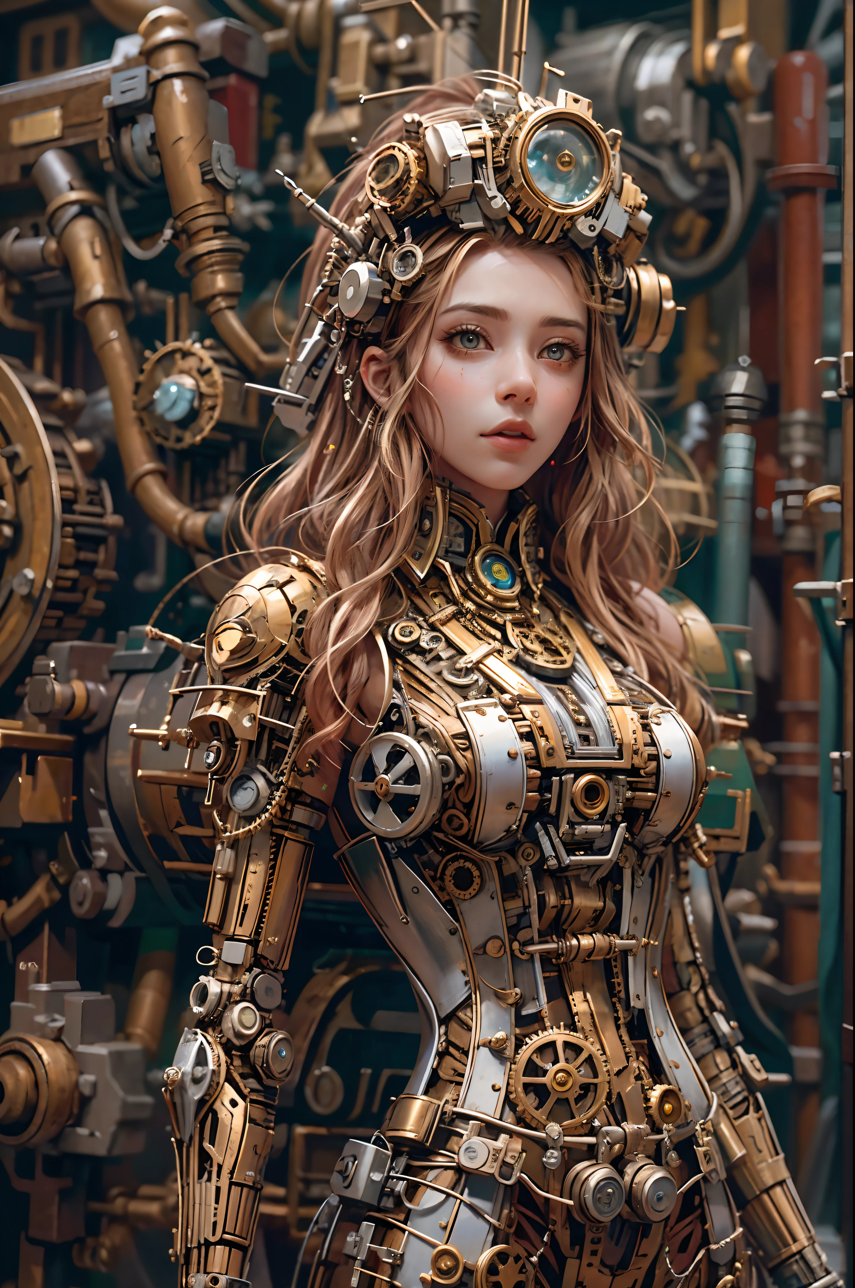 meccog, full shot, full body, Best quality, masterpiece, ultra high res, (photorealistic:1.4), absurdres,cinema lighting, (a best long shot photo of a mechanical girl),(koh_amberheard:0.9), insanely detailed face, fantasy scifi creature, hyper realistic, steampunk, intricate design, insanely detailed, fine details,