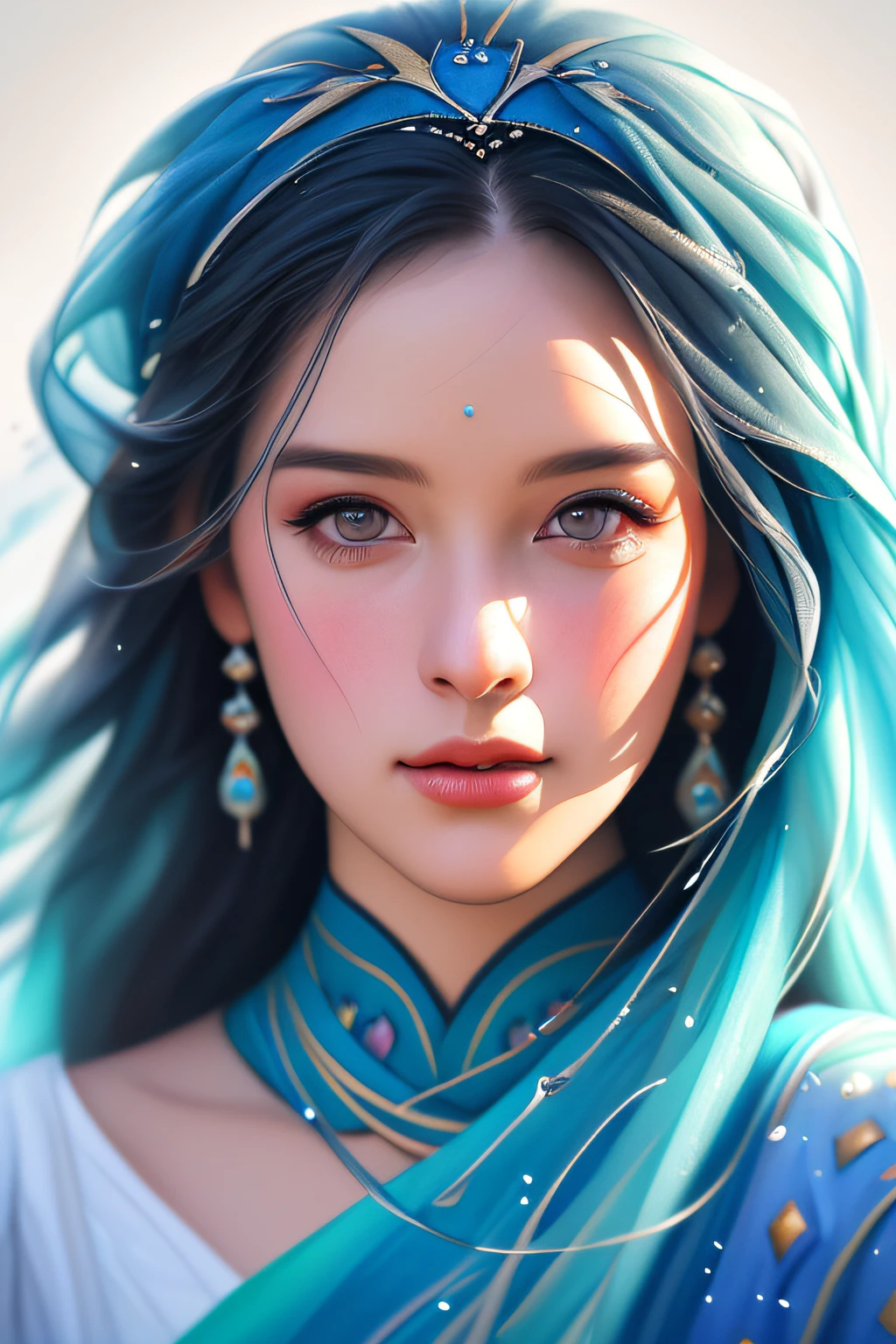 Young traditional dancers of Arab countries, Details and sharp focus on her face, Hyper-detailing, hight resolution, Portrait of William Heinlets, watercolor paiting, Wet and splash technology, Centered, Perfectcomposition, abstraction, surrealism, trending on artstationh, Sharp Focus, studio photo, Intricate details, Highly detailed, By Greg Rutkowski