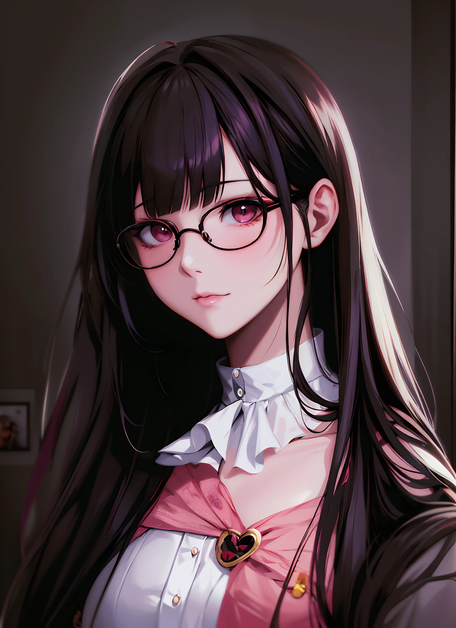 anime girl with long hair and glasses posing for a picture, anime moe artstyle, [ 4 k digital art ]!!, realistic anime artstyle, made with anime painter studio, portrait gapmoe yandere grimdark, digital anime art!!, portrait anime girl, (anime girl), yandere intricate, anime style portrait, painted in anime painter studio, gapmoe yandere