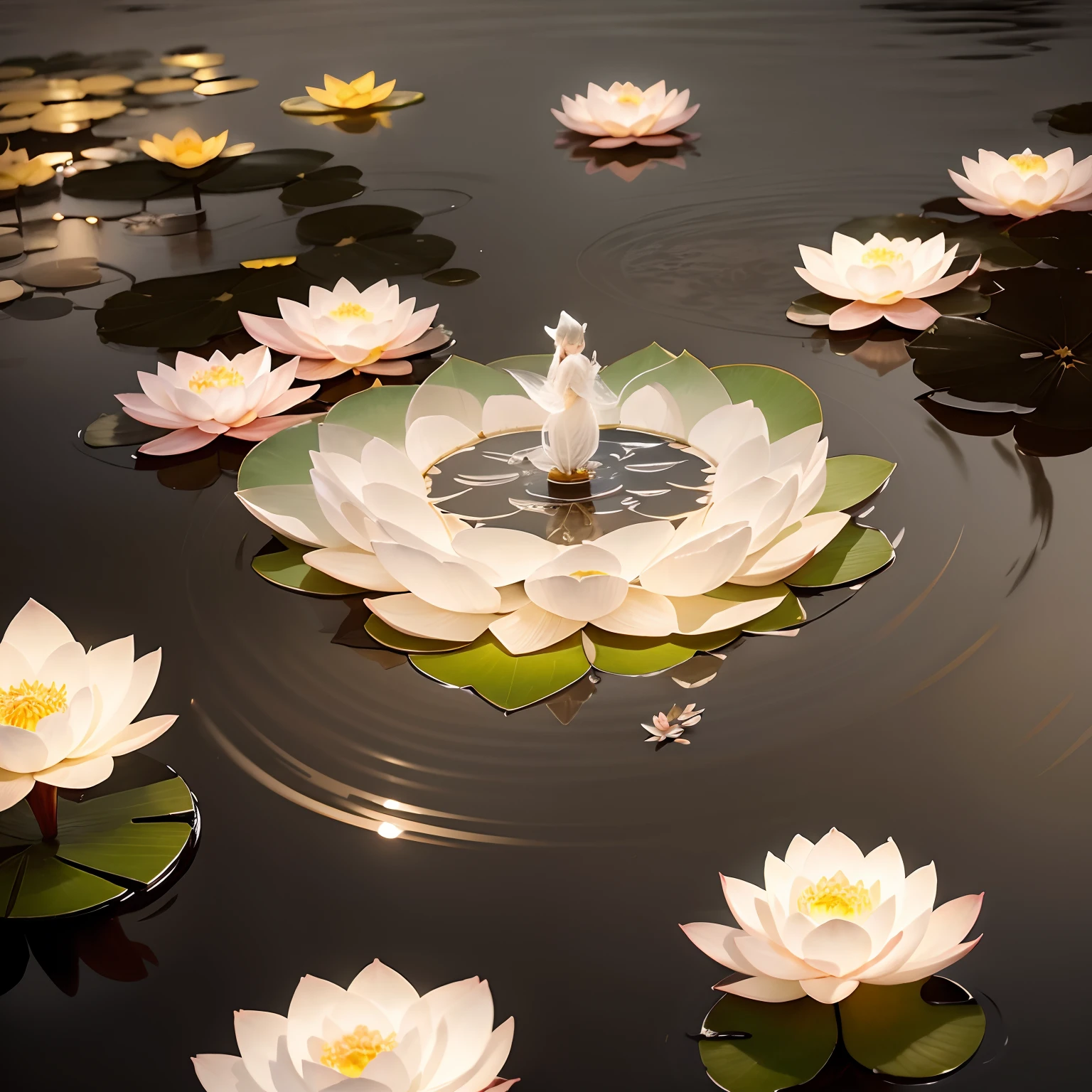 Lotus flowers bloom in the moonlight,Elegant and feminine,Like a fairy in a poem。Moonlight is lightly sprinkled on lotus leaves,Silent pouring silver light,Contrast with lotus flowers。Lotus flowers are delicate,It has a light aroma,It's intoxicating。This is the case,It's like a beautiful ink painting,It's heart-warming。