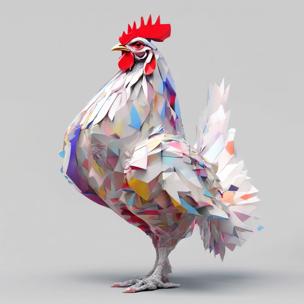 ((Chicken man with only head))、body builder、pop music、colourfull、full bodyesbian、The head is a chicken bird human、Body Bodybuilders、Dynamism、Powerful、It's an image that will surprise everyone、Perfect alignment, Cute head in jacket chicken human,Crystal Vase,Rose flower, Wearing sunglasses, cheerfulness, Standing position, Abstract beauty, Centered, Looking at the camera, Facing the camera, Approaching perfection, Dynamic, Highly detailed, Smooth, Sharp Focus, 8K, hight resolution, Illustration, art by carne griffiths and wadim kashin, White background