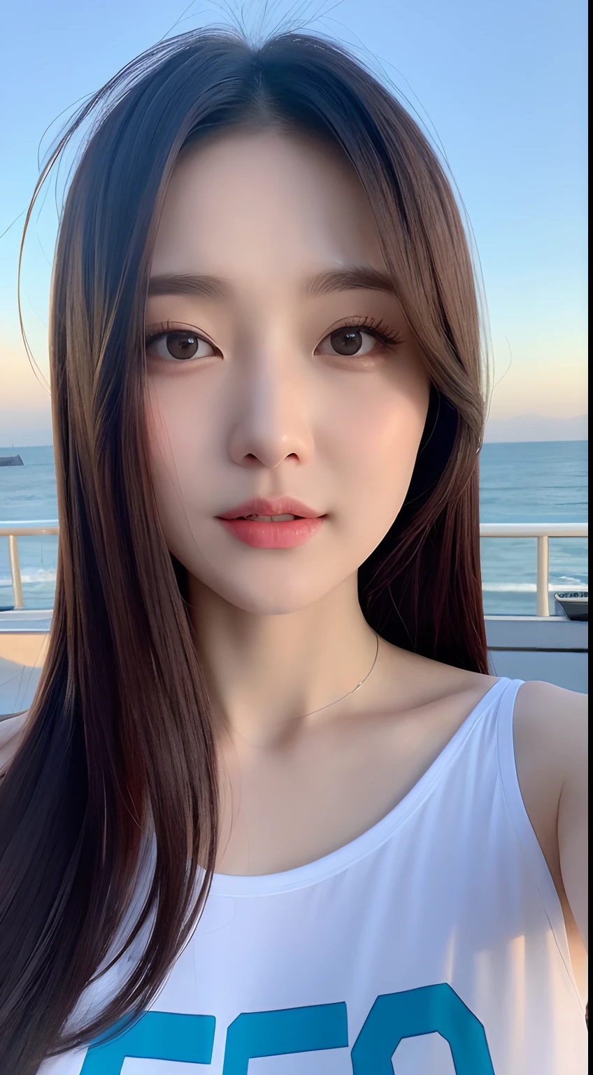 (Genuine, High resolution:1.3), Girl with perfect body, Very beautiful face and eyes,Long Hair, Ocean, set up, Big Breasts,