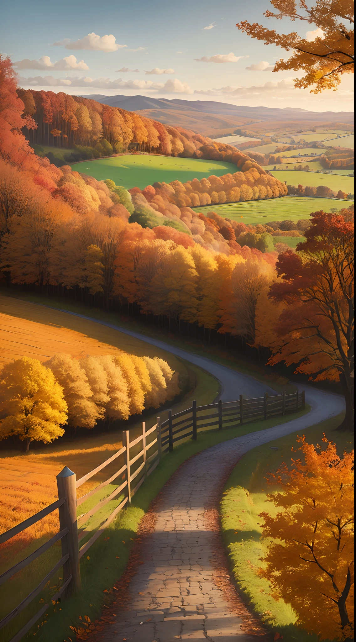 countryside, Walkway, Autumn, fence, Overlooking Rural, Walkway, Autumn, fence, Overlooking