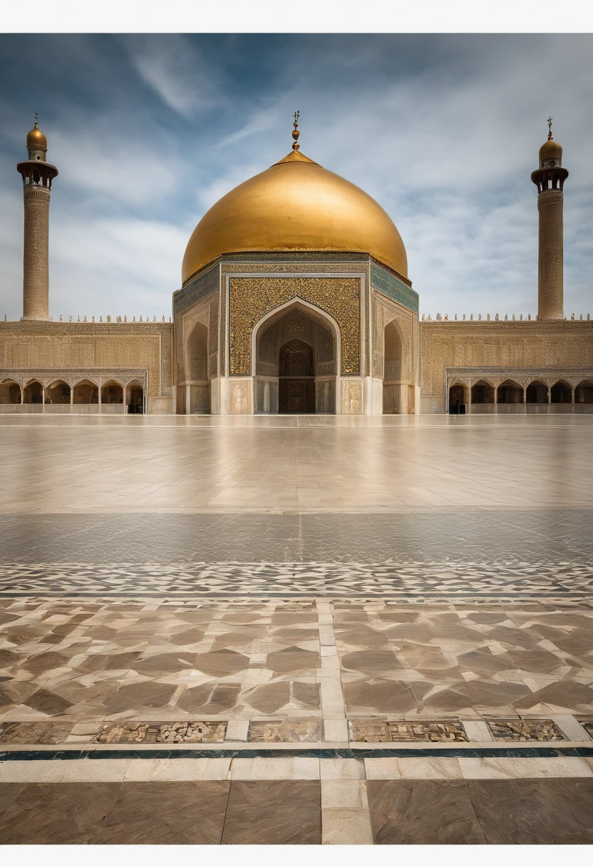 {
    "canvas": {
        "width": 1600,
        "height": 2400,
        "background-color": "#ffffff"
    },
    "layers": [
        {
            "type": "image",
            "source": "modern-rendering-imam-reza-shrine",
            "position": {
                "x": 800,
                "y": 1200
            },
            "scale": 0.5,
            "opacity": 0.7
        },
        {
            "type": "gradient",
            "colors": ["#32a852", "#2e73f7"],
            "direction": "vertical",
            "opacity": 0.6
        },
        {
            "type": "text",
            "content": "Razavi Tadbir's science culture",
            "font": "progressive-sans-serif",
            "size": 60,
            "color": "#ffffff",
            "position": {
                "x": 100,
                "y": 500
            }
        },
        {
            "type": "text",
            "content": "of planning towards global crises and challenges,",
            "font": "progressive-sans-serif",
            "size": 40,
            "color": "#ffffff",
            "position": {
                "x": 100,
                "y": 580
            }
        },
        {
            "type": "text",
            "content": "a review of international institutions focused on global crises and challenges with a transdisciplinary approach",
            "font": "progressive-sans-serif",
            "size": 40,
            "color": "#ffffff",
            "position": {
                "x": 100,
                "y": 650
            }
        },
        {
            "type": "vector-shape",
            "shape": "futuristic-abstract",
            "color": "#FAD02E",
            "size": 250,
            "position": {
                "x": 200,
                "y": 1500
            }
        }
    ],
    "effects": [
        {
            "effect-type": "drop-shadow",
            "distance": 5,
            "angle": 45,
            "opacity": 0.5,
            "blur-radius": 10
        }
    ]
}