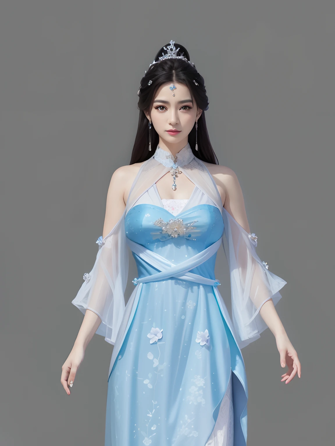 Allard woman in blue dress,Wear ties and ties, full-body xianxia, wearing fantasy formal clothing, fantasy style clothing, a beautiful fantasy empress, xianxia fantasy, dreamy dress, beautiful and elegant elf queen, imperial royal elegant clothing, Xianxia, Chinese dress, shaxi, ((a beautiful fantasy empress))