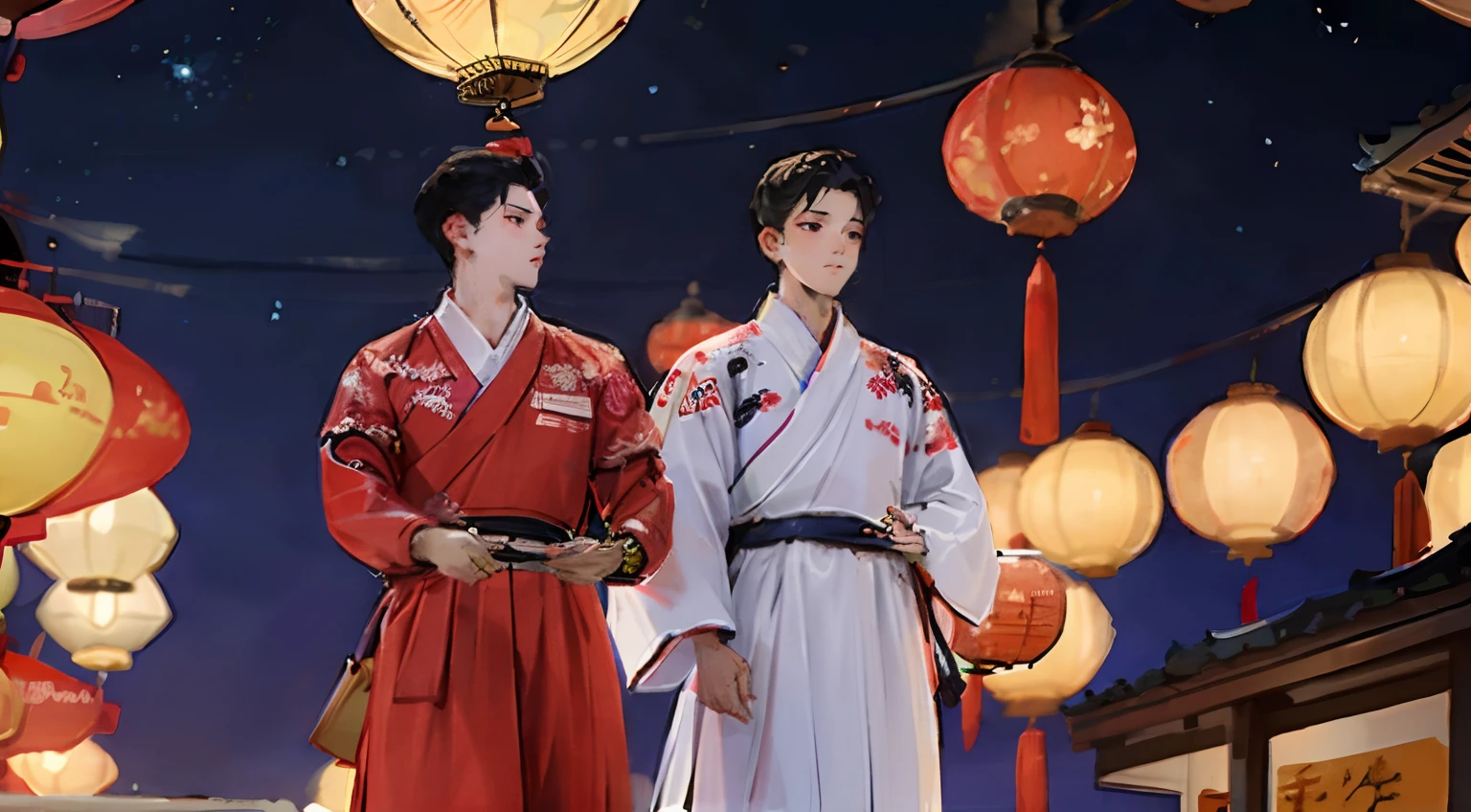 Mid-Autumn Festival,Two Hanfu men march through the street