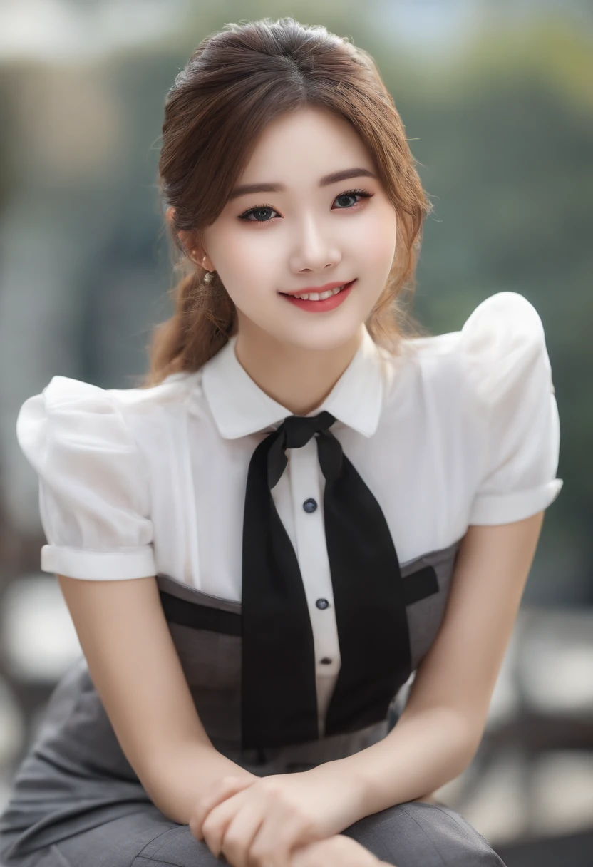full body "(best quality,highres),(realistic),(studio lighting),(portrait),(16-year-old) cute girl,(reporter),(professional),(vivid colors),(detailed eyes, lips),(studio-type),(journalist),(microphone),(professional attire),(confident smile),(dynamic pose),(neutral background),(bright, energetic atmosphere)"16 years cute reporter (high quality,4k,8k,highres,masterpiece:1.2),beautiful detailed eyes,beautiful detailed lips,long hair,uniform, (((16 years old girls))),girl with long hair in casual dress sitting on a studio , gesture,Mare hair,professional,vibrant colors,soft lighting,subtle shadows,messy bun, Mare hair light breeze,stunning graceful posture,confident expressions,expressive eyes,curvy eyelashes,subtle blushing,sparkling highlights,sharp details,soft skin,precise shading,luminous atmosphere,dynamic composition,sublime artwork, small round eyes, Chinese teen, glossy pink lips, alluring cute smile, k pop looks, full body complete anatomy