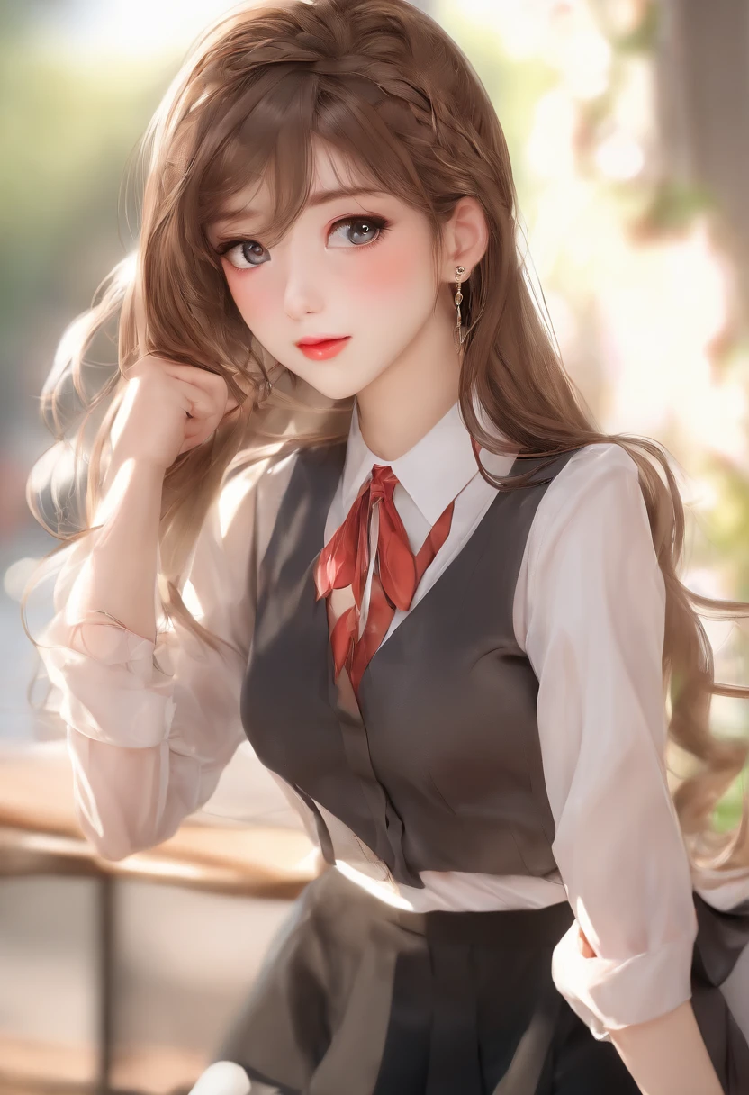 Ultra realistic, high res), (1young girl), (extremely detailed beautiful face), Amazing face and eyes, (Best Quality:1.4), (Ultra-detailed), (extremely detailed CG unified 8k wallpaper), Highly detailed, High-definition raw color photos, Professional Photography, Realistic portrait, Amazing face and eyes, Pink eyes, (High School Uniform, Pleated mini-skirt panty pad:1.3), (High school uniform with wide open breasts:1.3), (Beautiful big breasts:1.3), Brown hair, Model, School, classroom, indoor, sitting, chair, spread legs wide open, (:1.3), (((Bokeh))), depth of fields, (View from below:1.1)