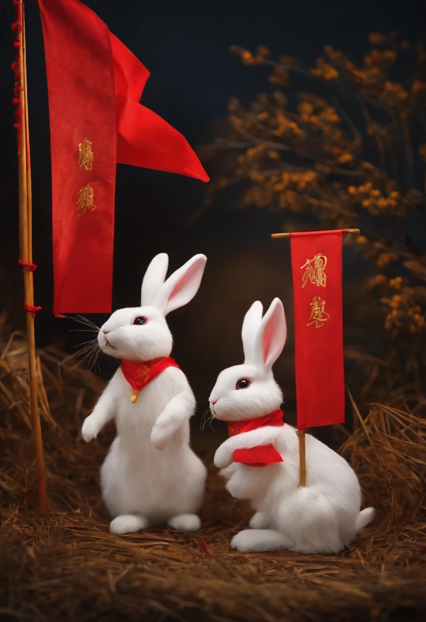 Mid-Autumn Festival rabbits holding red flags