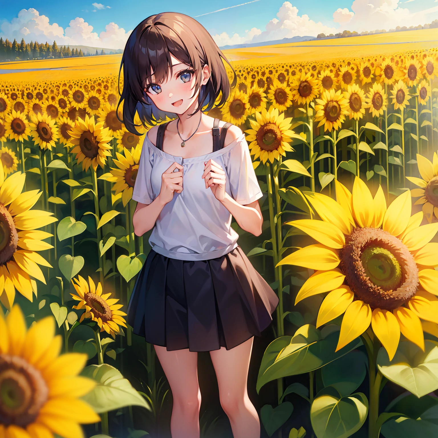 Girl delighting in a sunflower field