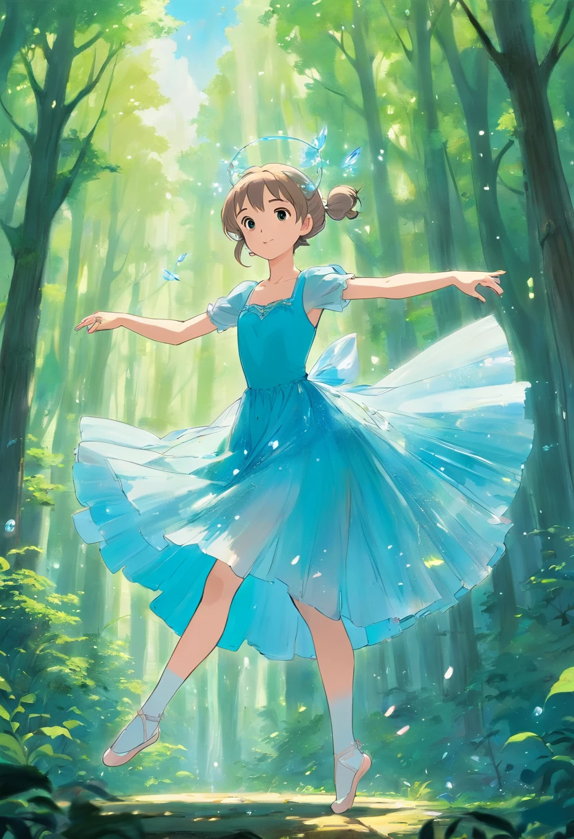 airy, Complex forest, Dancing ballet girl fairy composed from head to toe with transparent splashes, Eta、The sky blue dress is depicted on the cover of Gothic notes.