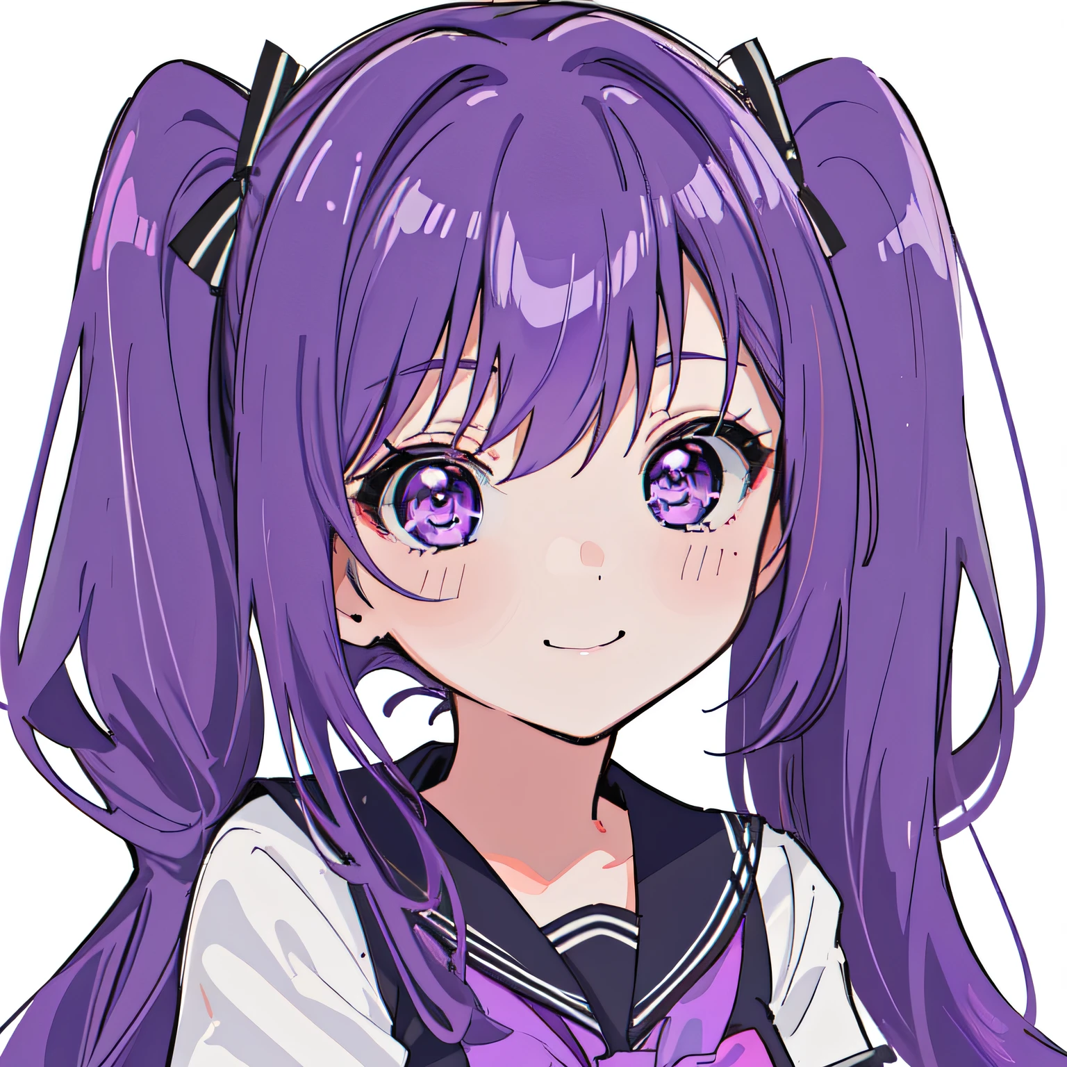 Ultra-detailed, master piece, Best Quality, High resolution, Face Focus,
1girl in, Solo, (Chibi Anime Girl), Cute, Twin tail hair, Purple hair, Beautiful purple eyes, (Cute purple high school uniform), Best Smile, (simple background),