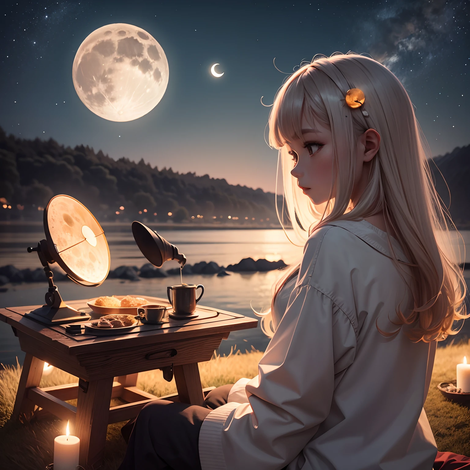 Picture of moon viewing on a Mid-Autumn night