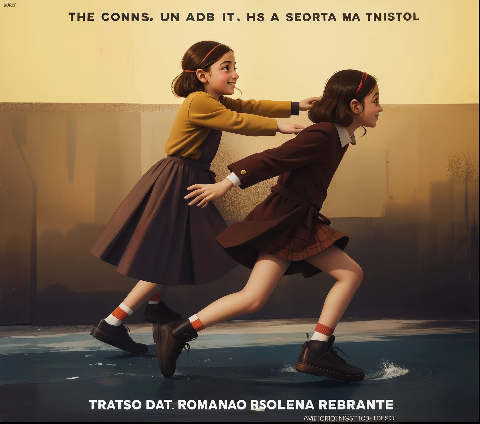 repaint, -yeld itan girls, happy, in the style of wes anderson