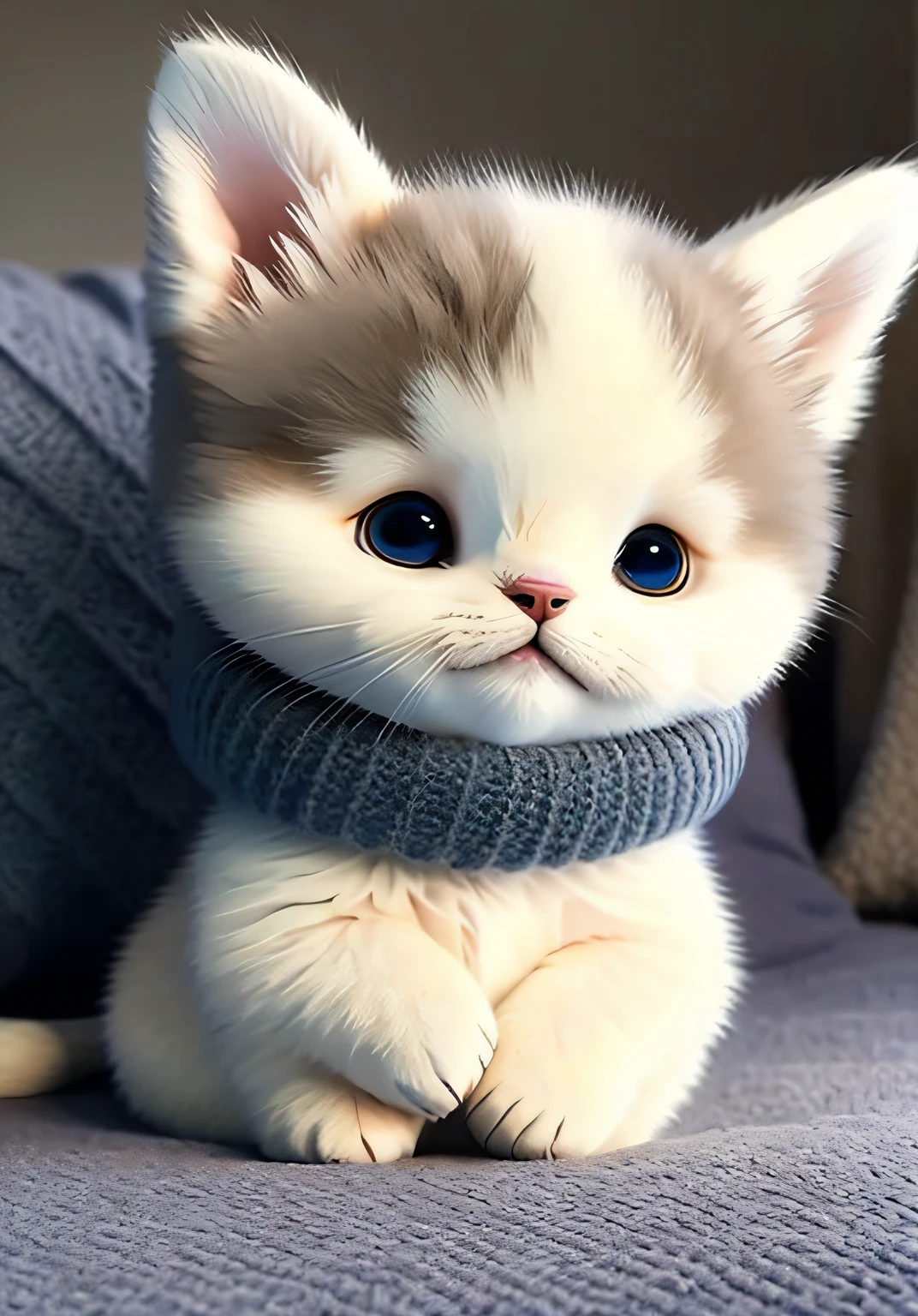 An -year-old sat the bed,A golden puppy lying on the bed,Silver gradient kitten on head
