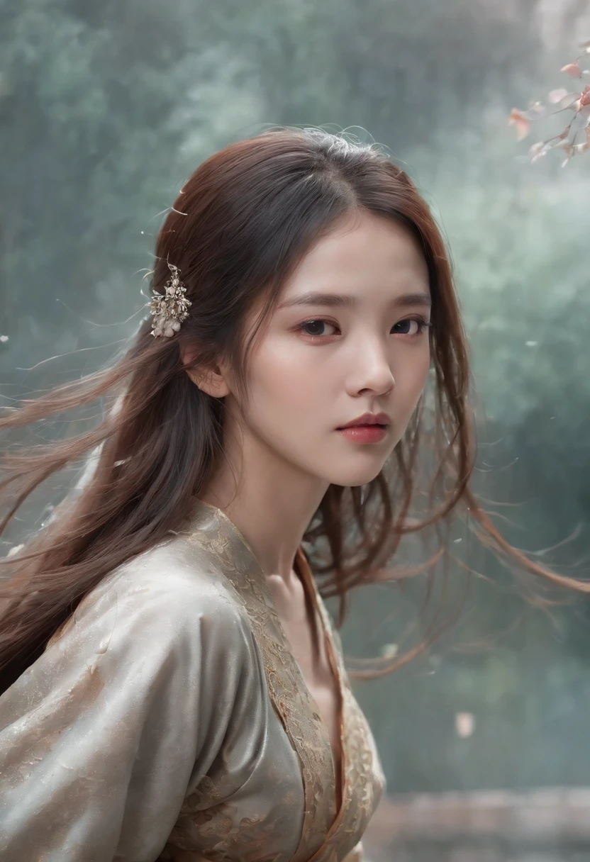 dramatic angle,(fluttered detailed ink splashs), (illustration),(((1 girl))),(long hair),(rain:0.6),(expressionless ,hair ornament:1.4),there is an ancient palace beside the girl,chinese clothes,(focus on), color Ink wash painting,(ink splashing),color splashing,((colorful)),[sketch], Masterpiece,best quality, beautifully painted,highly detailed,(denoising:0.7),[splash ink],yin yang, (the most beautiful art in the world:1.2)