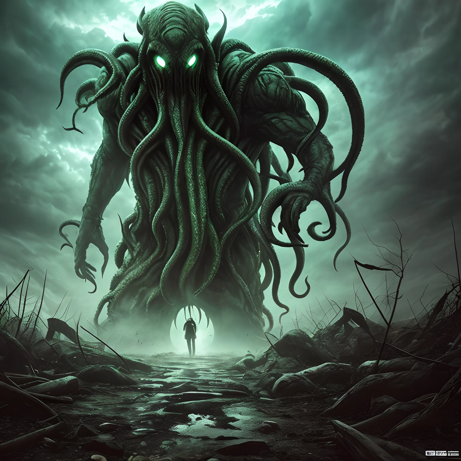 cthulhu mythos, TRPG, Creatures that feel crazy, Pretending to be human, scene of horror movie,