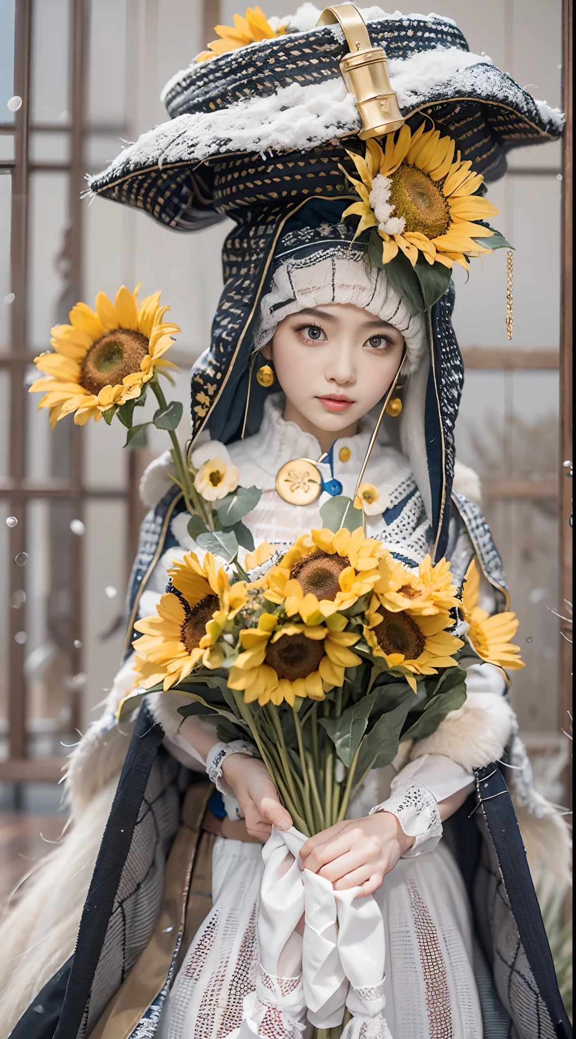 In a very grand scene,The extra-large wide-angle lens captures the appearance of a female centaur。She is a Sunflower Worship nun,Always opposed(Healing emoji smiley face of knitted sunflower puppet😊:99.99)DOA。She is tall,It has the ultimate curvy beauty,The muscles are slender and firm,Beautiful lines。She has(Super huge sky blue eyes:99.99)、always(Wearing sexy glasses:6.66)、(She wears solemn nun attire:9.9)、Stepping on a boot-style skyscraper-heel、A pink cross hangs on his chest。Use Midjourney's advanced tools,Designed for female centaurs(A knitted sunflower puppet and create a super healing cartoon smiley face in the center of the flower tray as a decoration:9.9),and noble and solemn nun costumes,and highlight her unique physiological characteristics and appearance details,Add realism。And in the context of her prayers and listening to confessions,Spectacular views of nature,Such as the sky where storms and sunny days alternate、Brilliant rivers of stars and auroras、The snow-capped summit of Mount Everest、Fireworks in the mountain town, etc。ao mesmo tempo,Away from the hustle and bustle next to the chapel,Create a fantastic scene。Use Midjourney's advanced tools and multiple color palettes、Brush Strokes、Texture tools and model packages,It shows a sense of atmosphere where beauty and charm coexist。The charm of the female centaur is highlighted through color and lines,Enhance realism with detailing,Create a surreal dreamy feeling。Additionally,Use Midjourney's tools to add various exorcism props and books to the female centaur、pergaminhos,Create intricate hairstyles and outfits,Give her a sense of premium。She never flinches,No matter what monster you encounter,can respond quickly,Even the most extreme armies of natural disasters and monsters could not stop her and her front(Sunflower with Tyndall effect that emits sunlight9.99)。Use Midjourney's powerful tools,You can do it with incredible detail and beauty,Bring this ultra-grand and beautiful scene to life。Ultra-grand sc