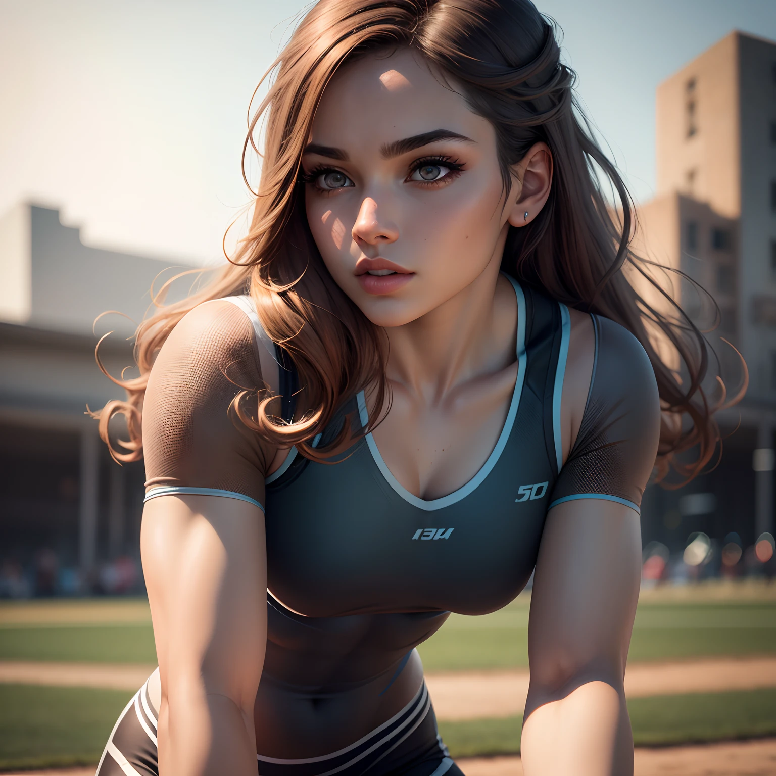 beautiful detailed eyes, beautiful detailed lips, long eyelashes, athletic figure, dynamic pose, outdoor background, vibrant colors, natural lighting, realistic portrait style, high image quality (4k, HDR).