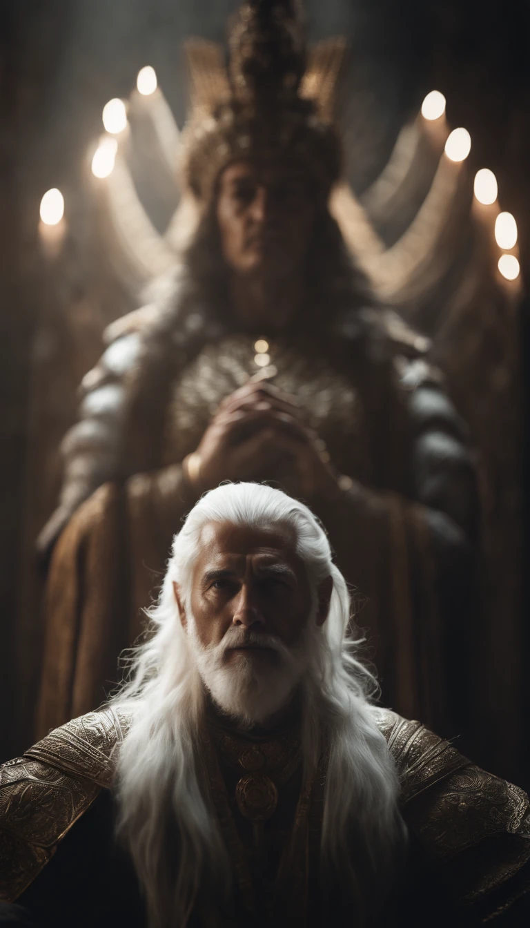 Generate a majestic image of a gods, surrounded by an aura of power and grace, white hair, emanating wisdom and strength around you