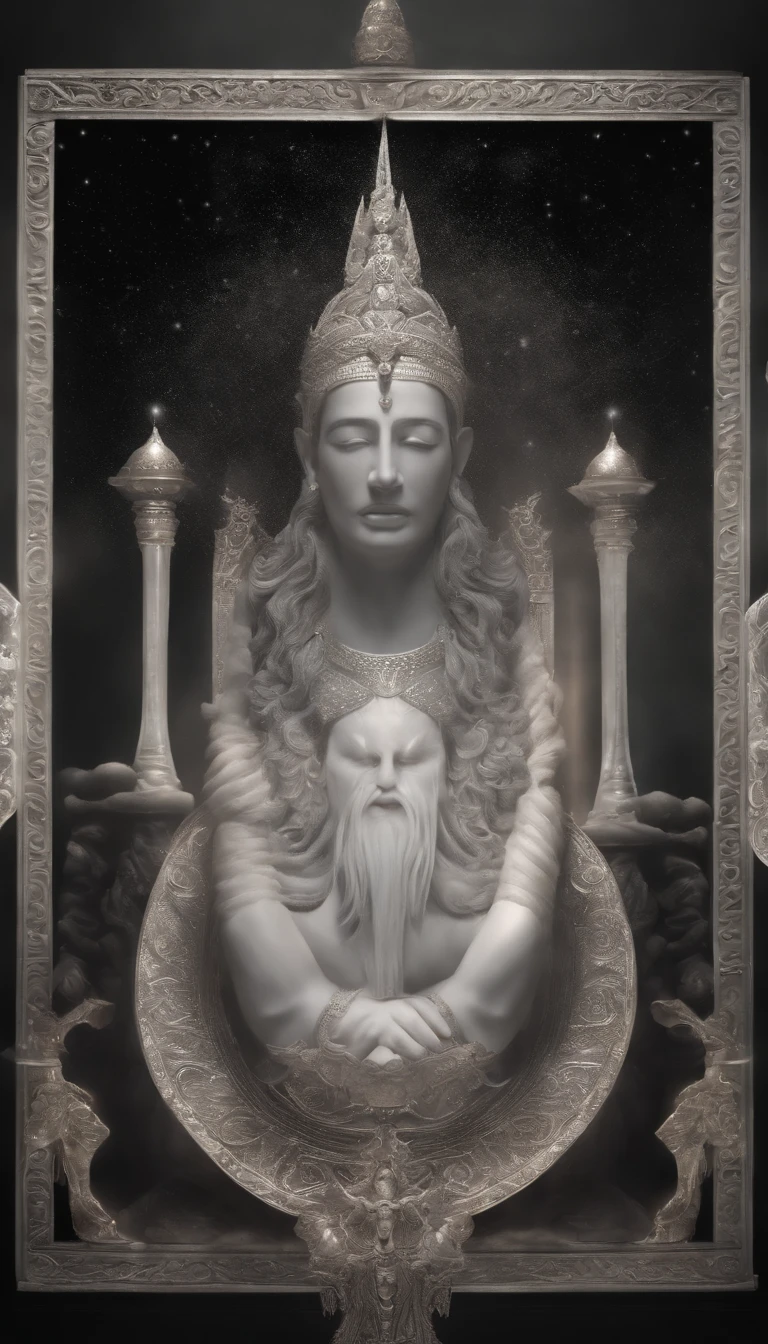 Generate a majestic image of a gods, surrounded by an aura of power and grace, white hair, emanating wisdom and strength around you