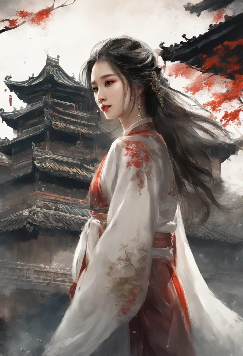dramatic angle,(fluttered detailed ink splashs), (illustration),(((1 girl))),(long hair),(rain:0.6),(expressionless ,hair ornament:1.4),there is an ancient palace beside the girl,chinese clothes,(focus on), color Ink wash painting,(ink splashing),color splashing,((colorful)),[sketch], Masterpiece,best quality, beautifully painted,highly detailed,(denoising:0.7),[splash ink],yin yang, (the most beautiful art in the world:1.2)