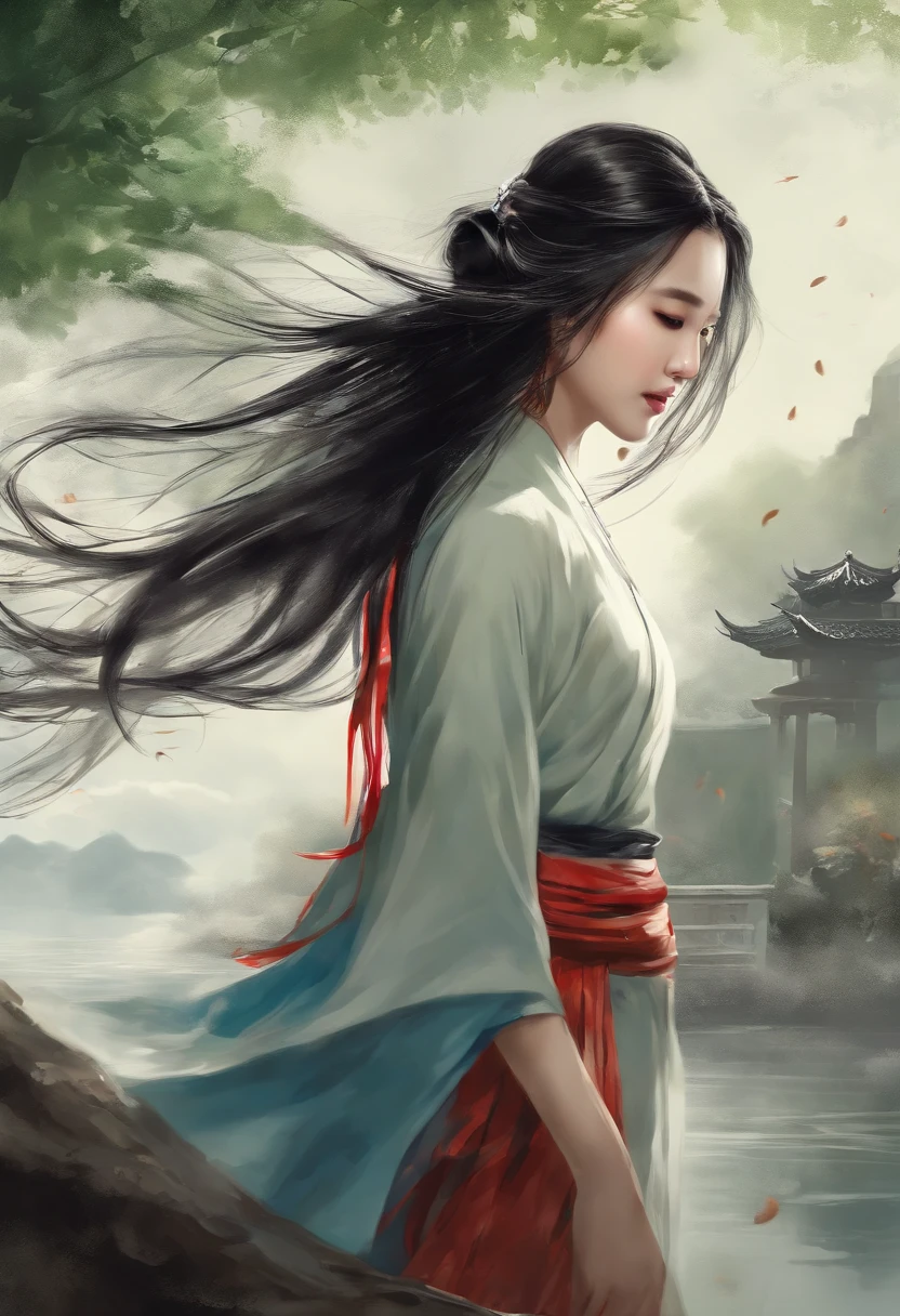 dramatic angle,(fluttered detailed ink splashs), (illustration),(((1 girl))),(long hair),(rain:0.6),(expressionless ,hair ornament:1.4),there is an ancient palace beside the girl,chinese clothes,(focus on), color Ink wash painting,(ink splashing),color splashing,((colorful)),[sketch], Masterpiece,best quality, beautifully painted,highly detailed,(denoising:0.7),[splash ink],yin yang, (the most beautiful art in the world:1.2)